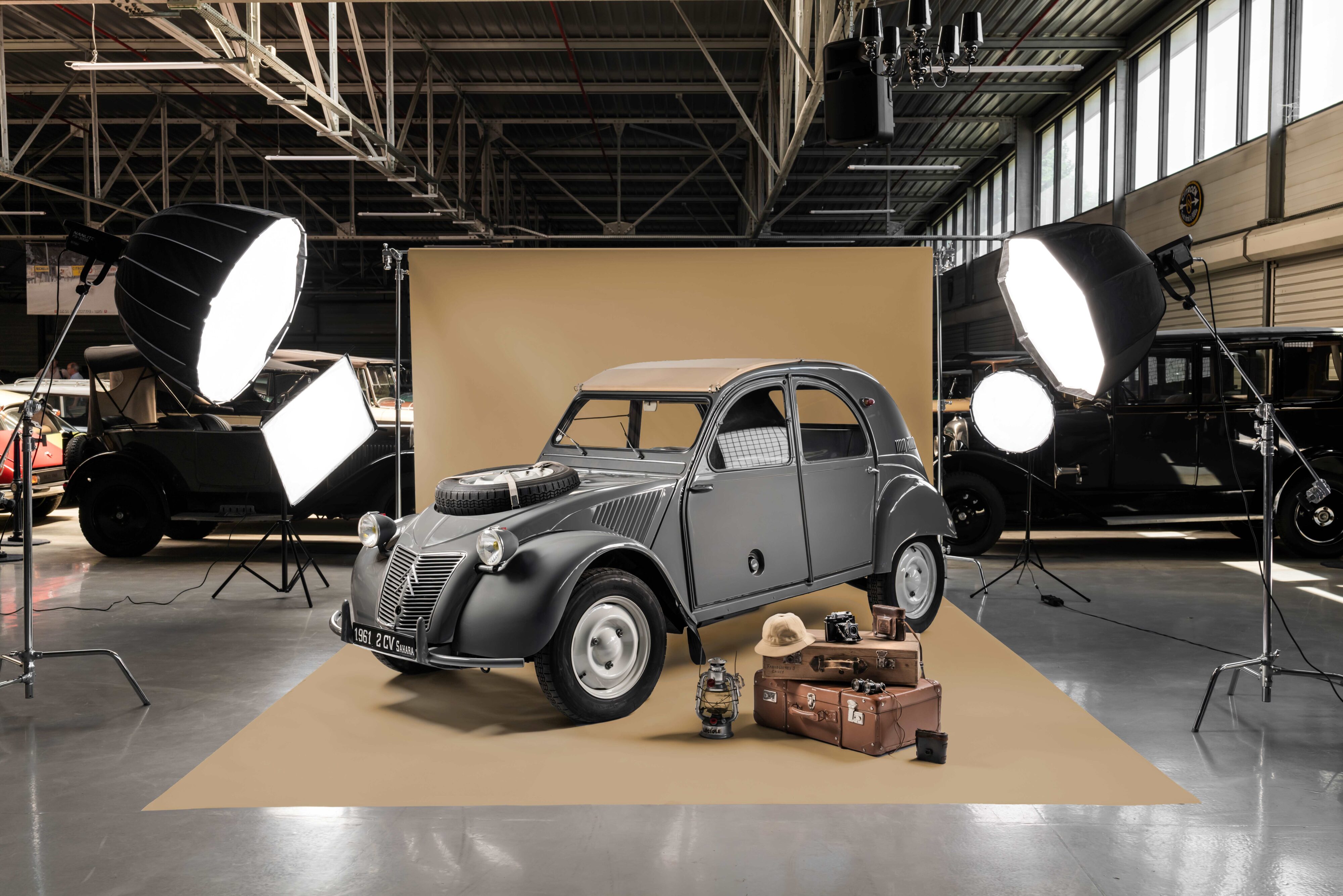 A photo of a Citroen 2CV 4x4 Sahara, photographed at the Citroen Conservatorie.