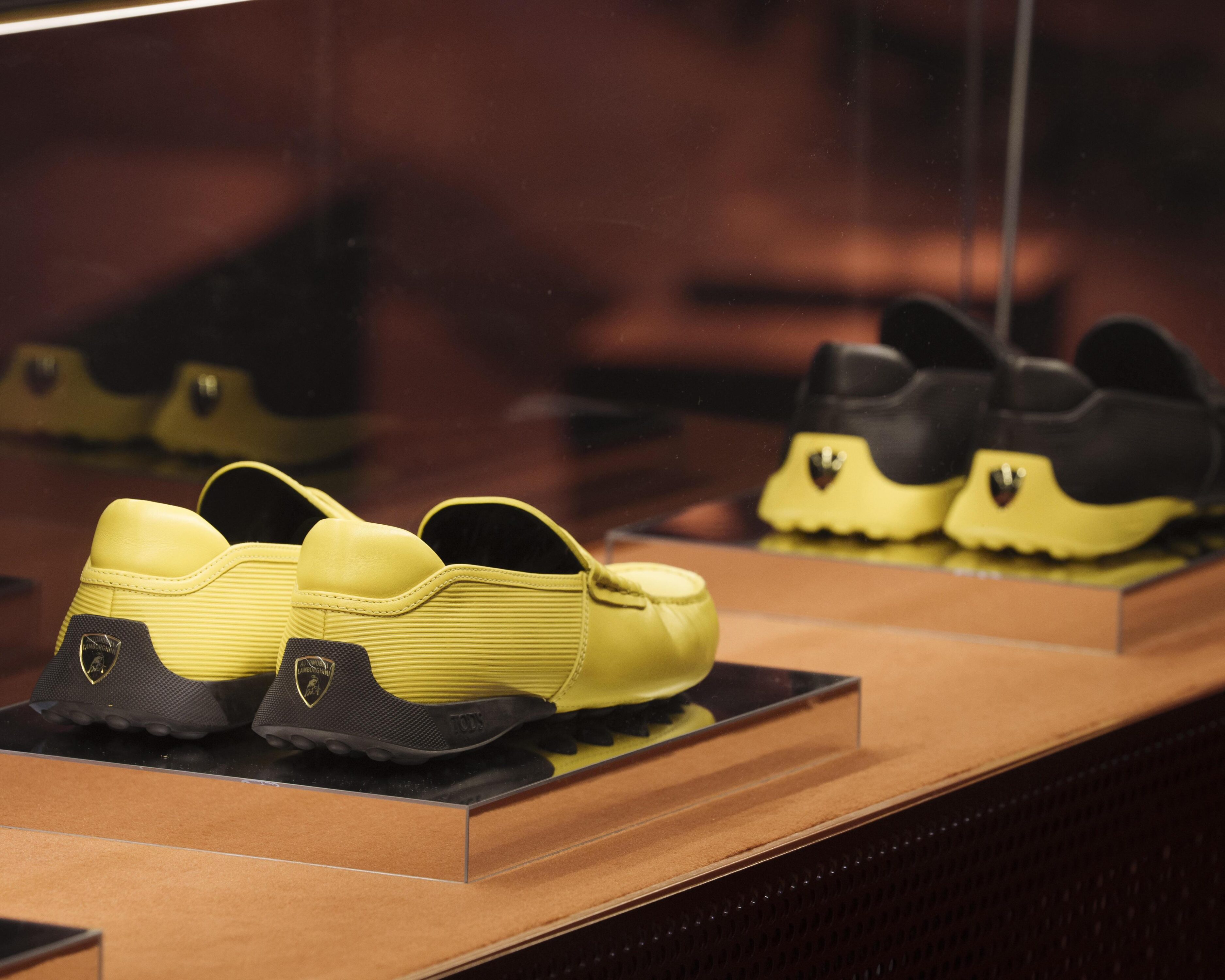 A photo of the Lamborghini and Tod's collaboration Gommino at Pitti Uomo 2024.