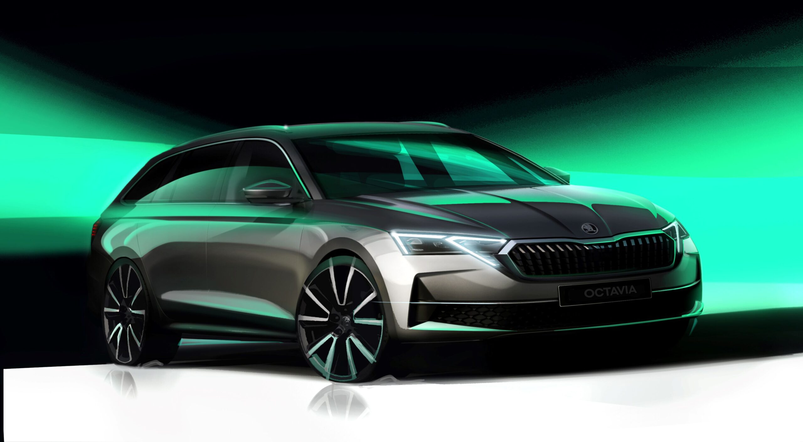 Photo of a sketch of the upcoming Skoda Octavia.