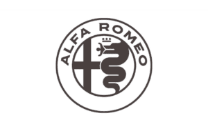 A photo of the Alfa Romeo logo on a white background