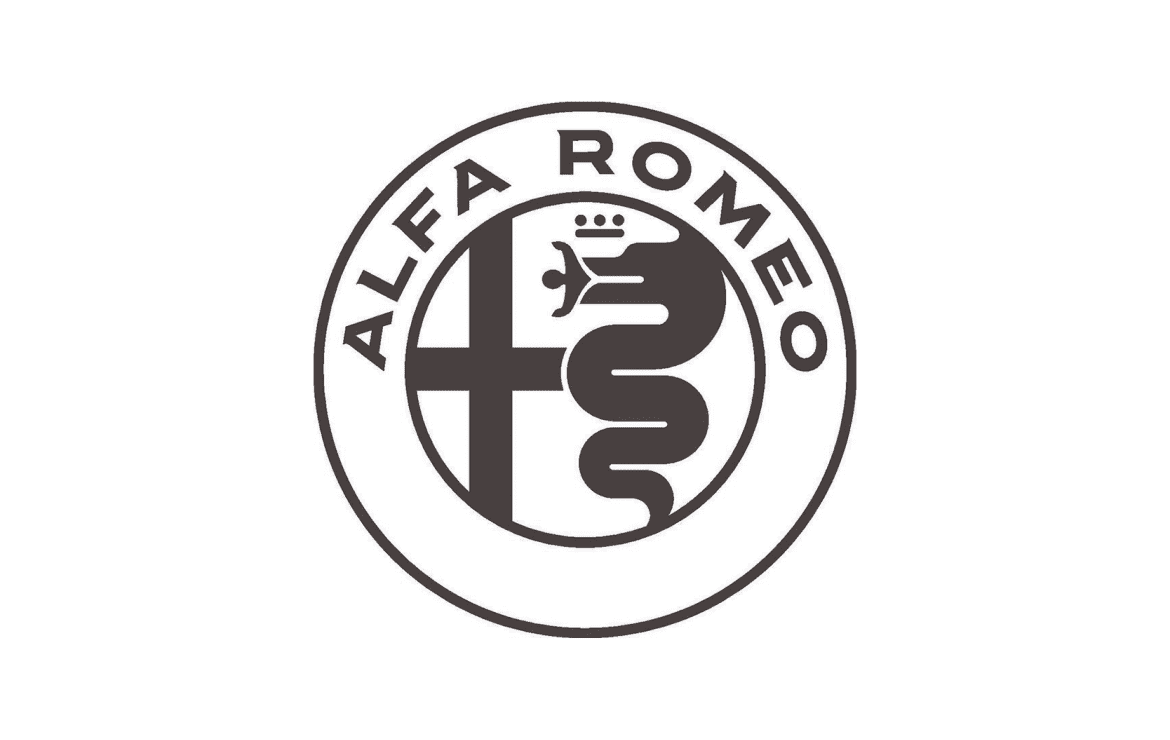A photo of the Alfa Romeo logo on a white background