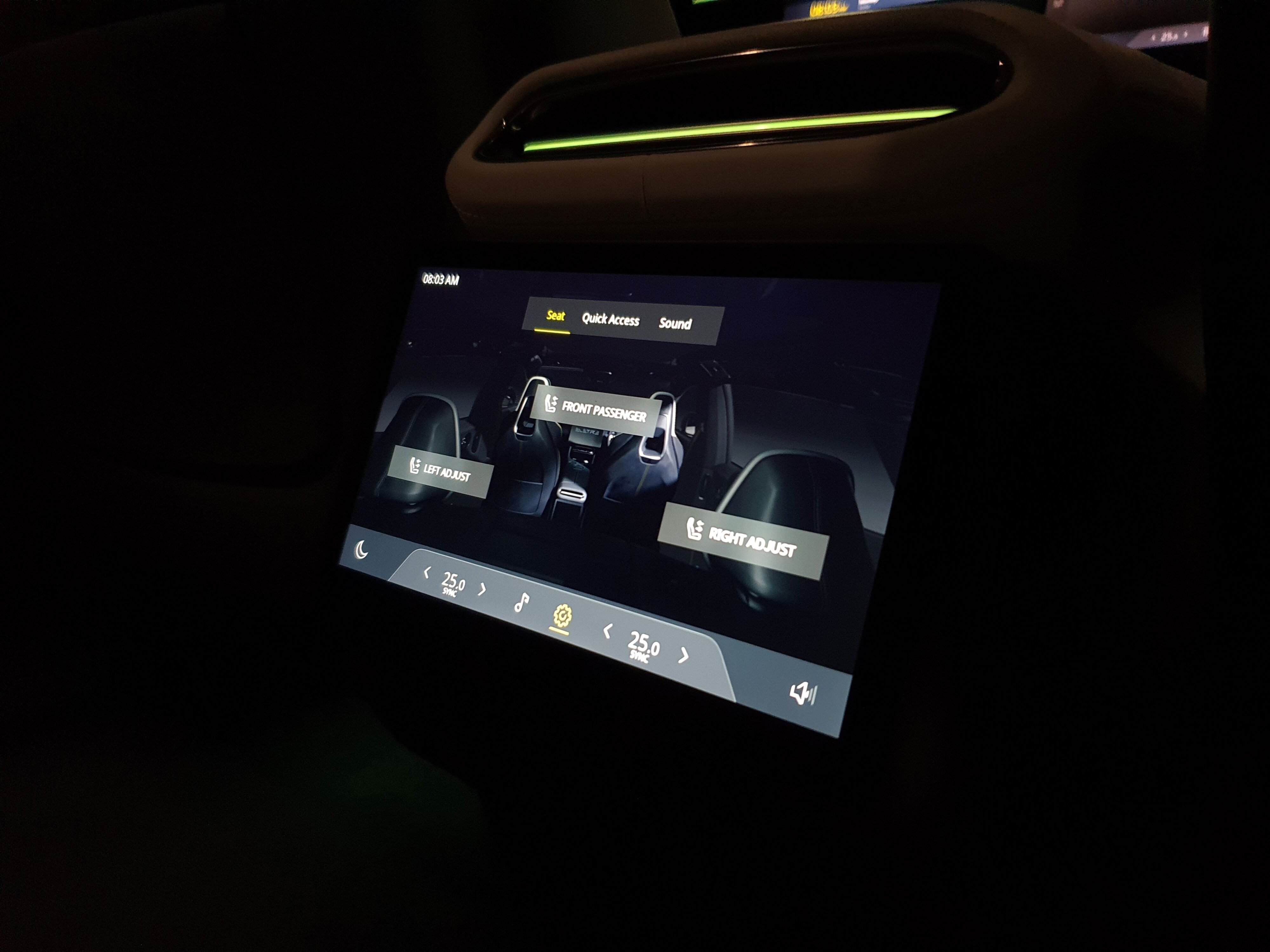 Settings on the rear screen of a 2024 Lotus Eletre S.