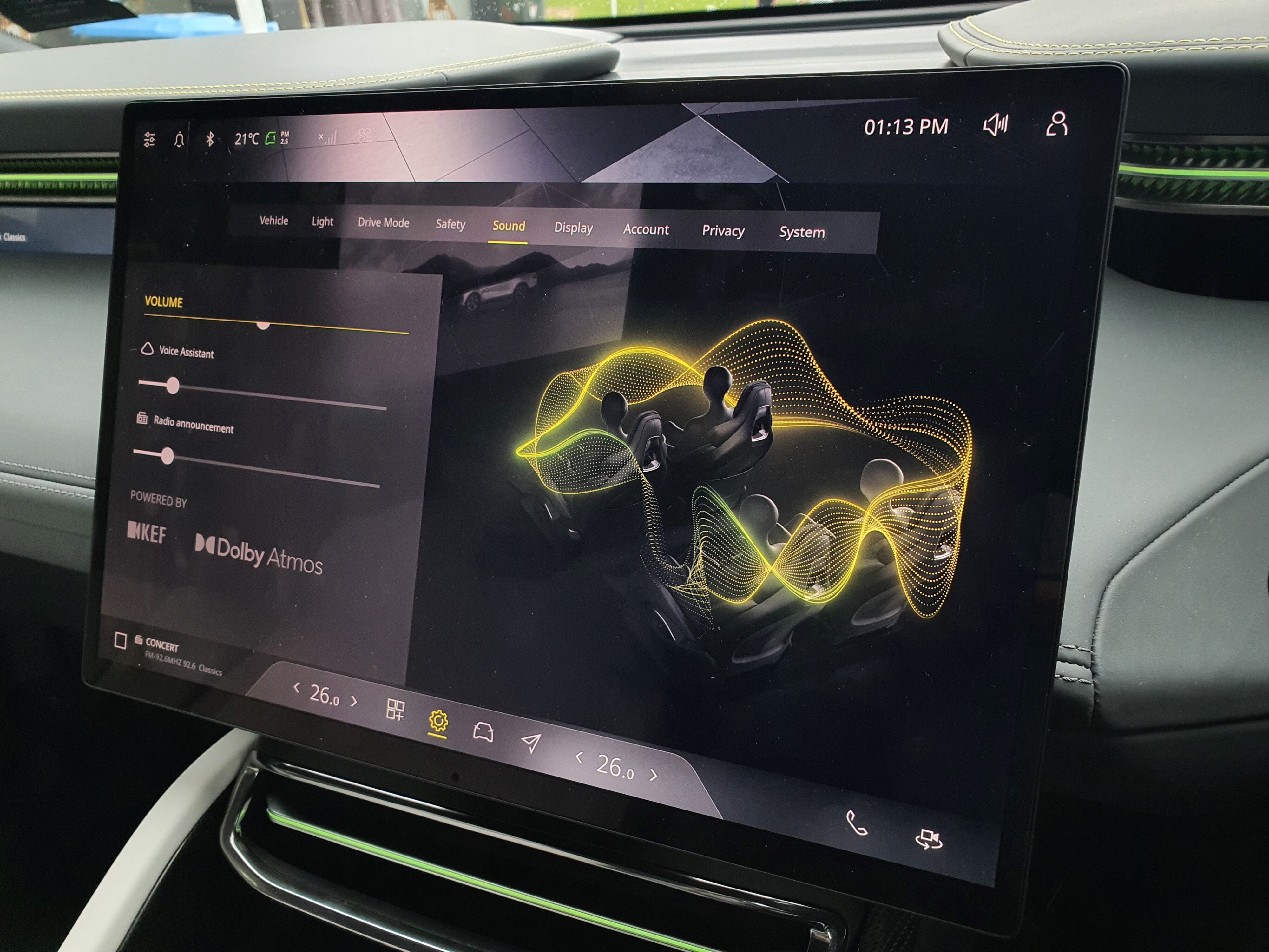 Audio settings screen on the interior of a 2024 Lotus Eletre S.