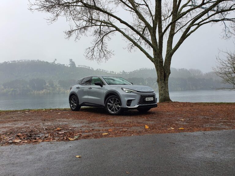 Front three quarters view of a Lexus LBX Relax AWD in Concrete Grey.