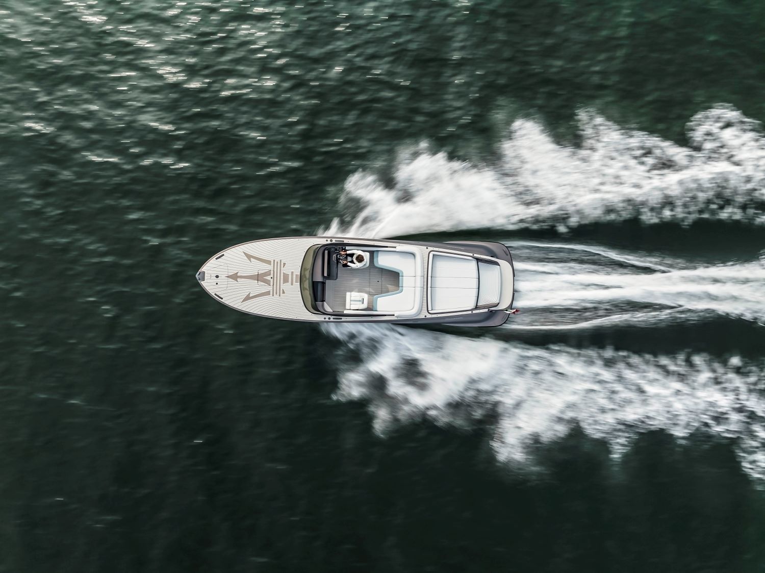 Maserati Tridente electric powerboat on the water.