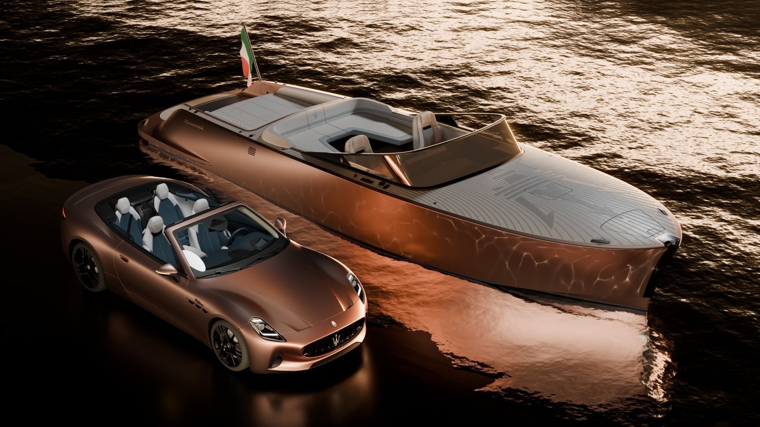 A Maserati Tridente pictured with a GranCabrio Folgore.