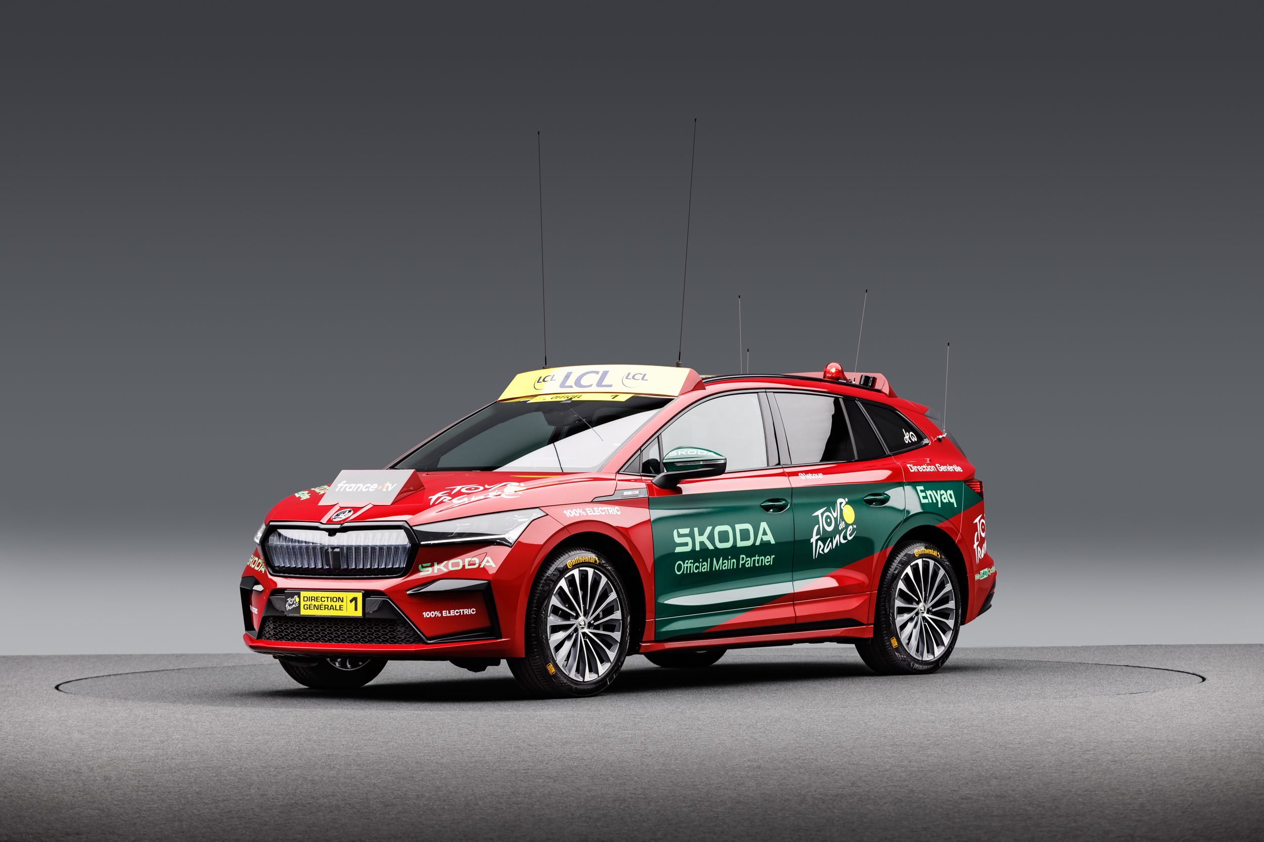 A Skoda Enyaq iV 'Red Car' for the 2024 Tour de France.