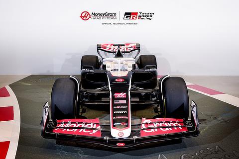 A photo of the MoneyGram Haas F1 Team car with its new Toyota Gazoo Racing sponsorship.