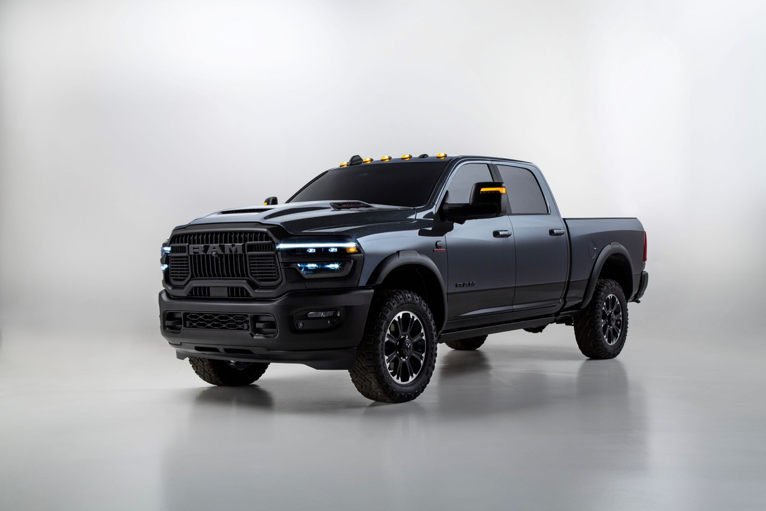 A front three quarters photo of the new 2025 RAM Heavy Duty truck.