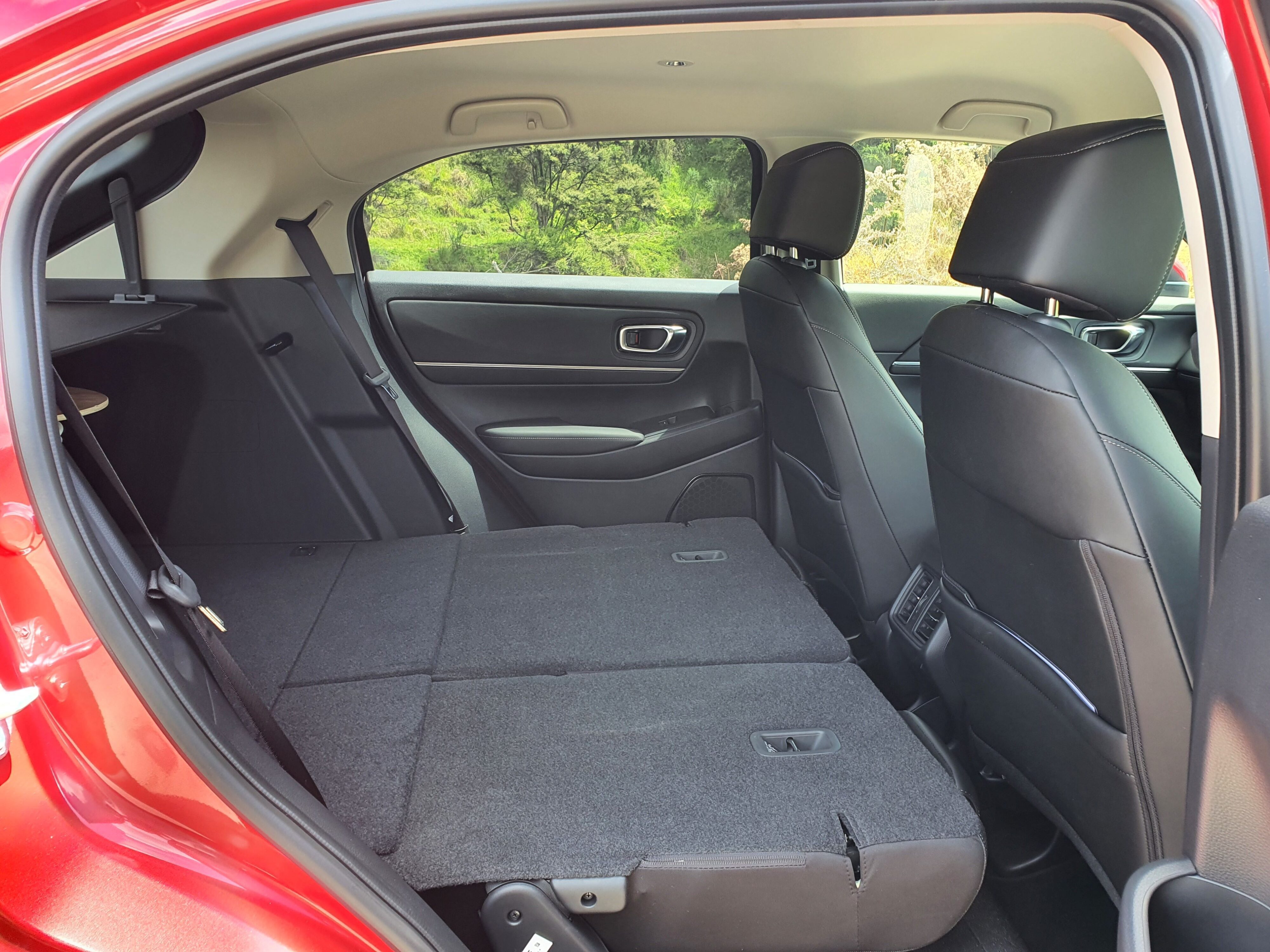 Magic rear seats on a 2024 Honda HR-V pictured here folded flat down.