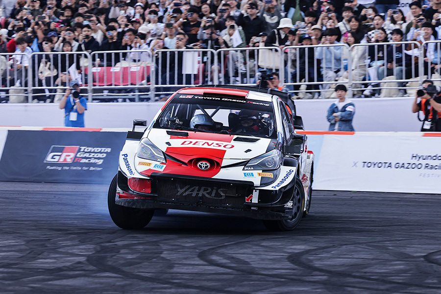 Akio Toyoda behind the wheel of a Toyota Yaris WRC.