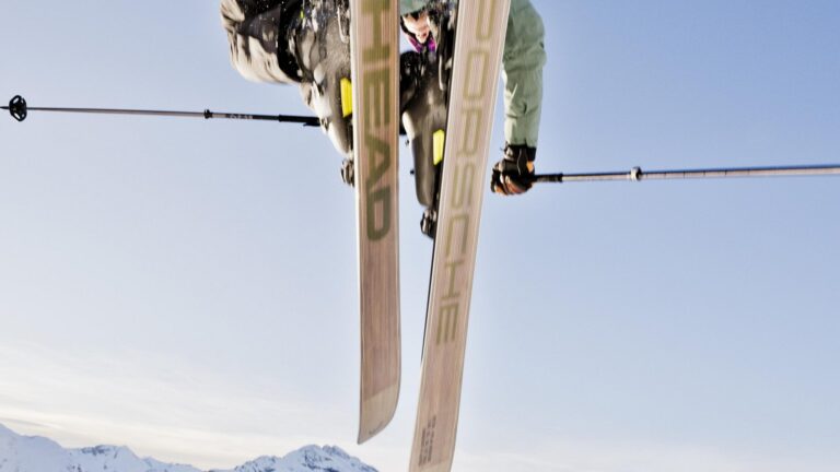 Porsche and Head skis as seen from below.