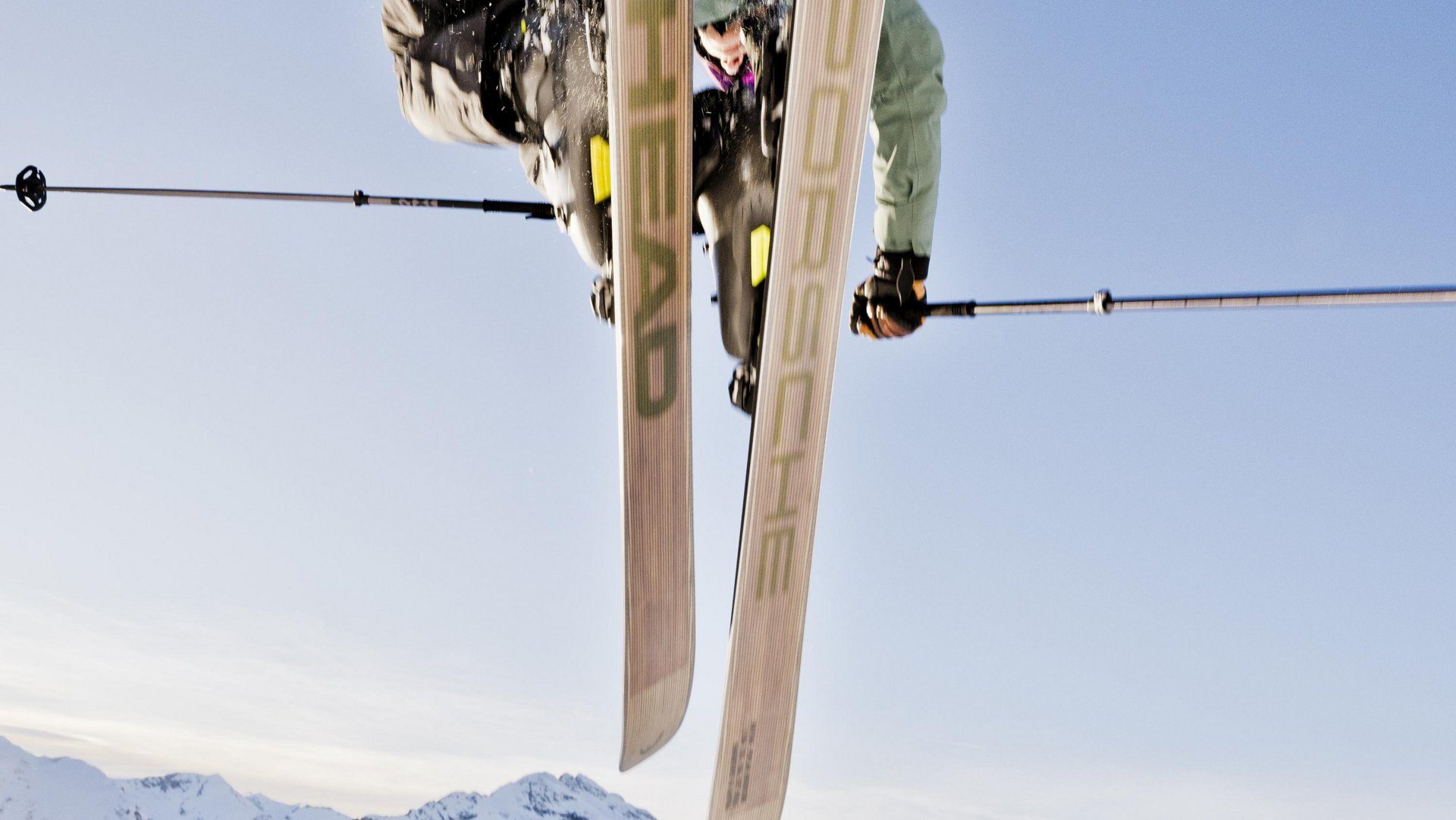 Porsche and Head skis as seen from below.
