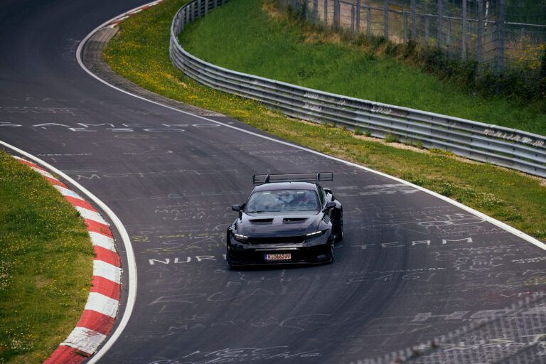 A photo of the Ford Mustang GTD going around the Nurburgring.