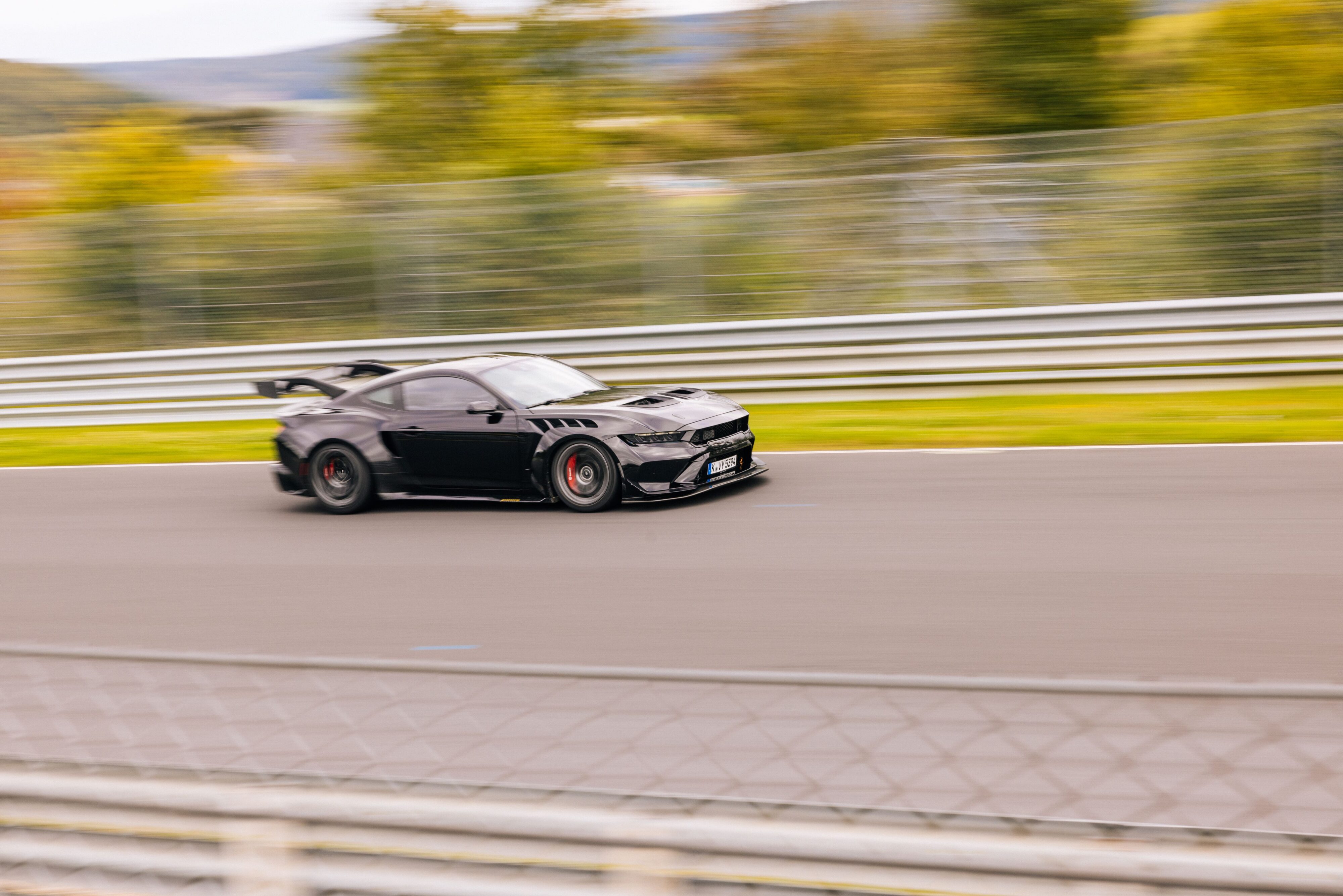 A photo of the 2025 Ford Mustang GTD as it completes its record lap of the Nurburgring.