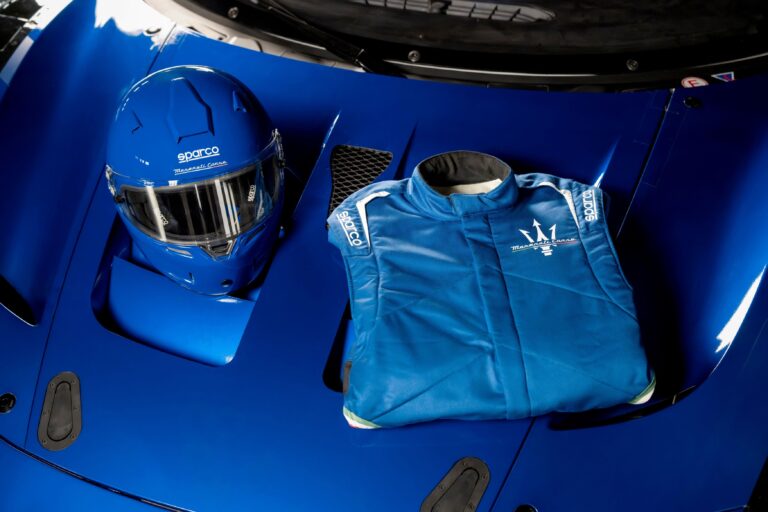 Maserati Corse and Sparco racing kit pictured in blue.