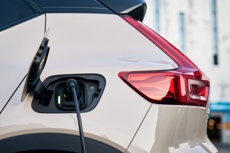 A photo of a Volvo XC40 Recharge plugged in.