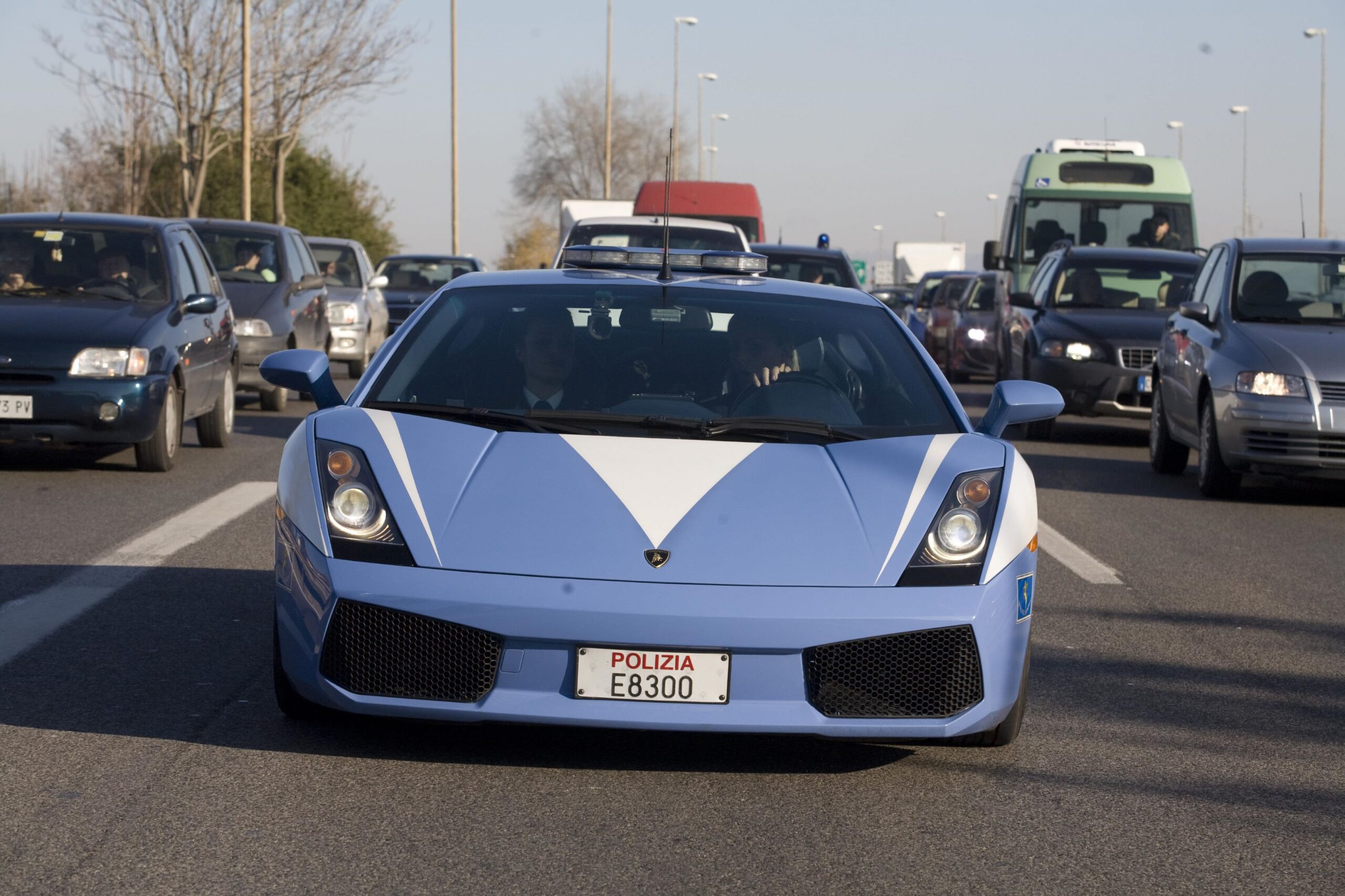 A first gen Lamborghini Gallardo Polizia with police modifications.