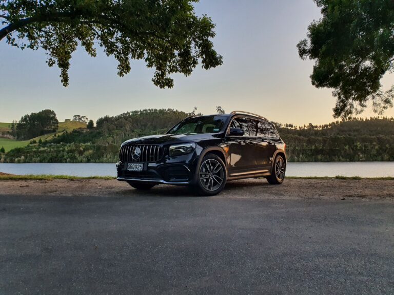 Front three quarters view of a 2024 Mercedes-AMG GLB 35 4MATIC in Black.