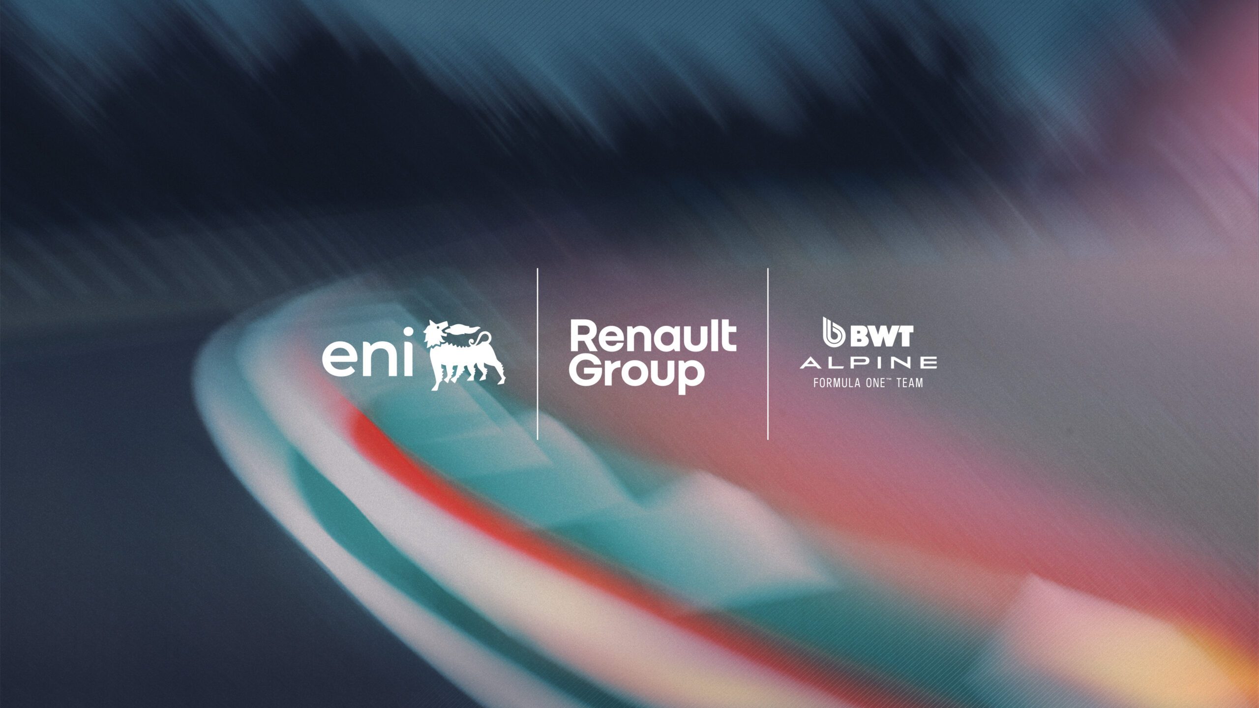 Promotional photo of Renault Group Alpine F1 Team and Eni Petroleum.