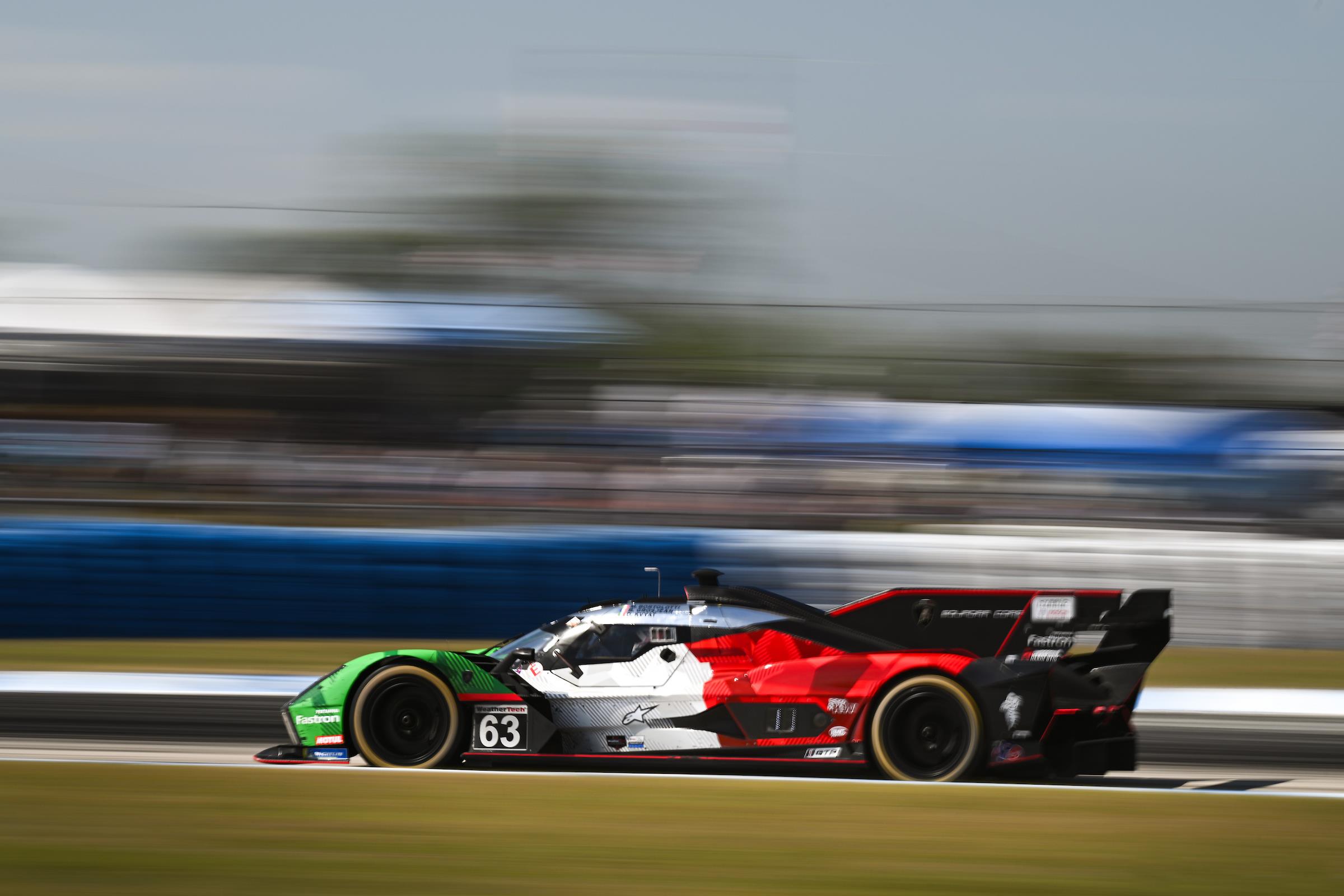 Alpinestars sponsorship clearly visible on the side of the Lamborghini LMDh racecar.