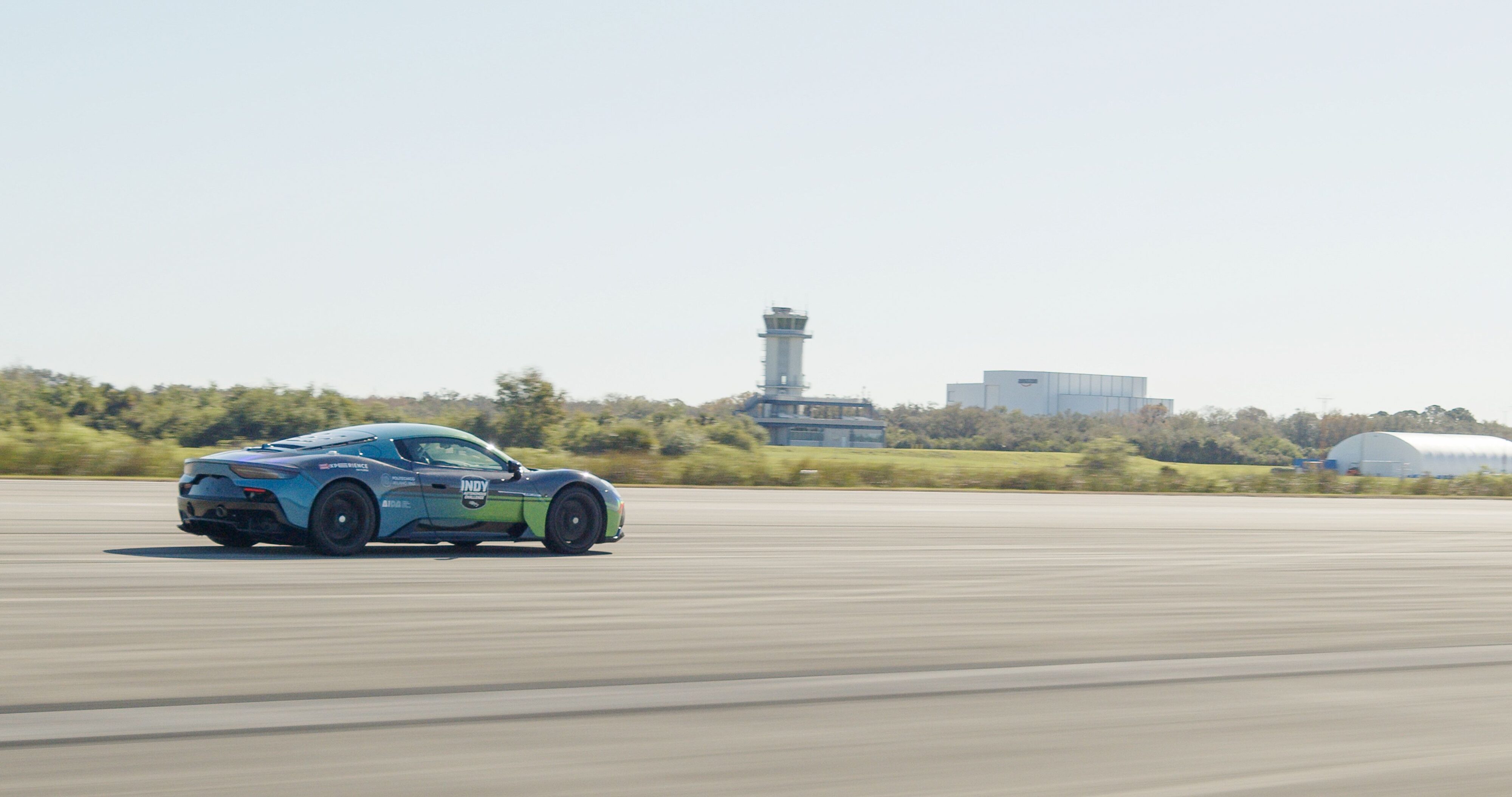 A Maserati MC20 photographed during its top speed testing carried out by autonomous driver systems.
