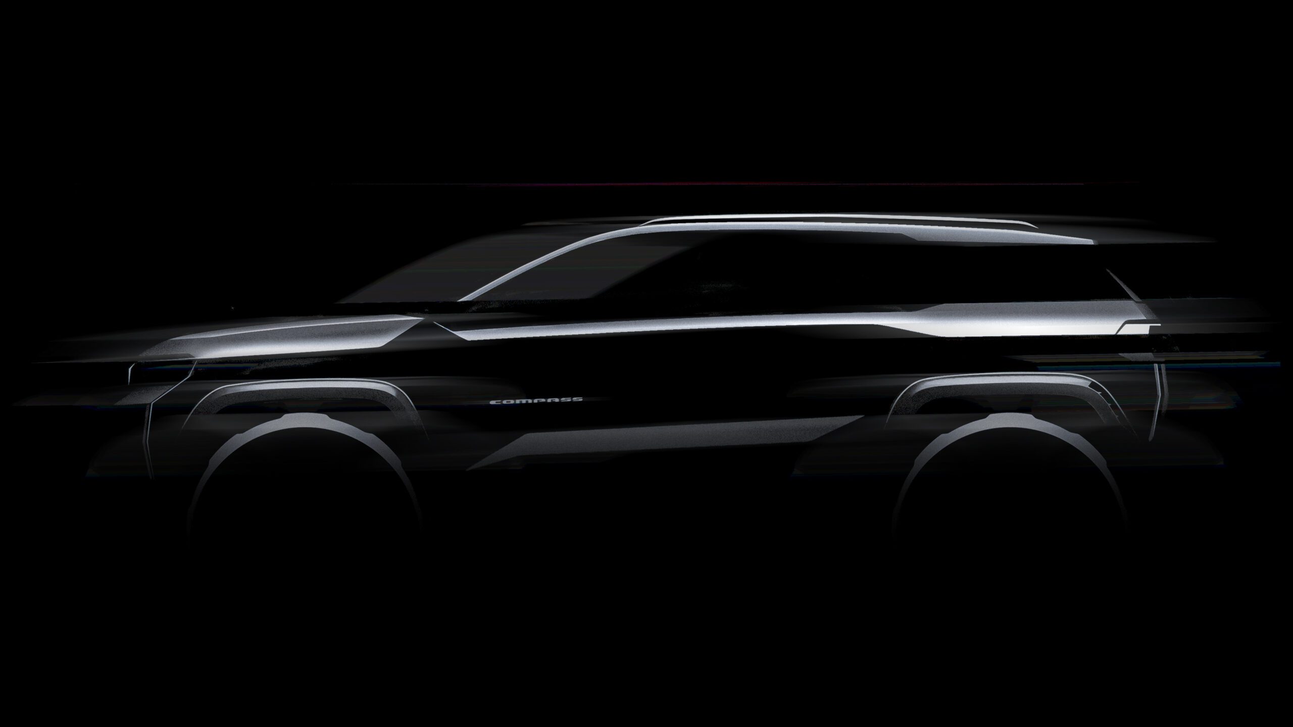 Side view of a teaser image of the new Jeep Compass.