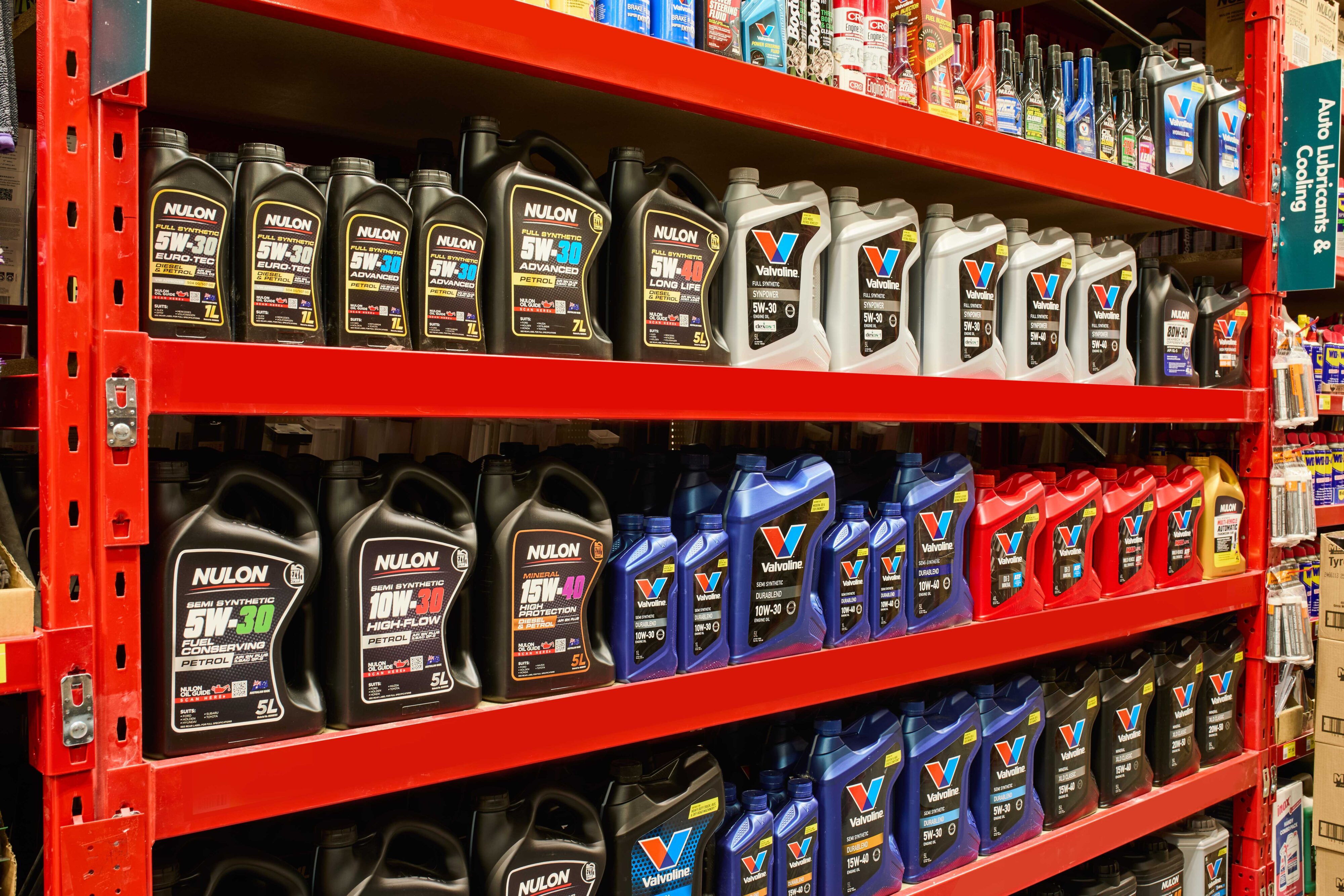 A photo of automotive products stocked on the shelves at a Bunnings Warehouse.