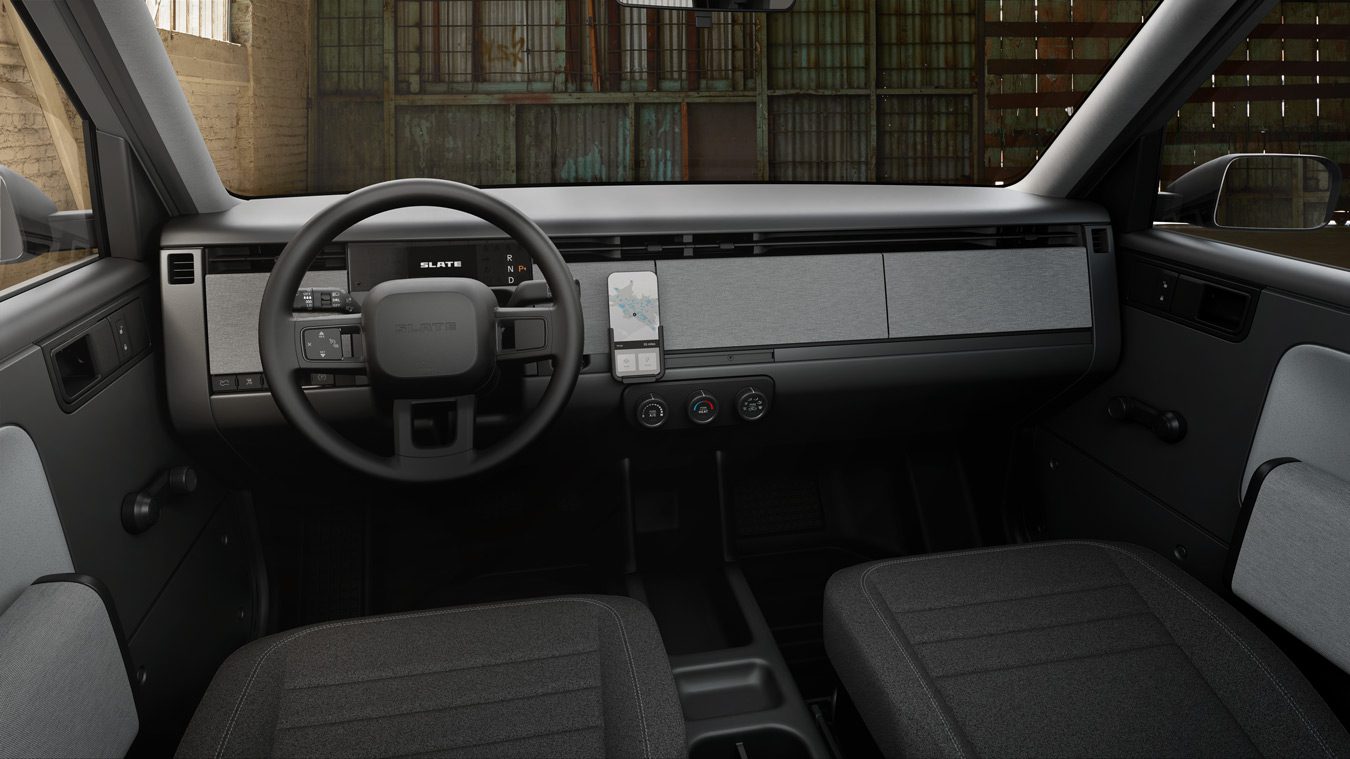 Interior of the Blank Slate EV pickup truck.
