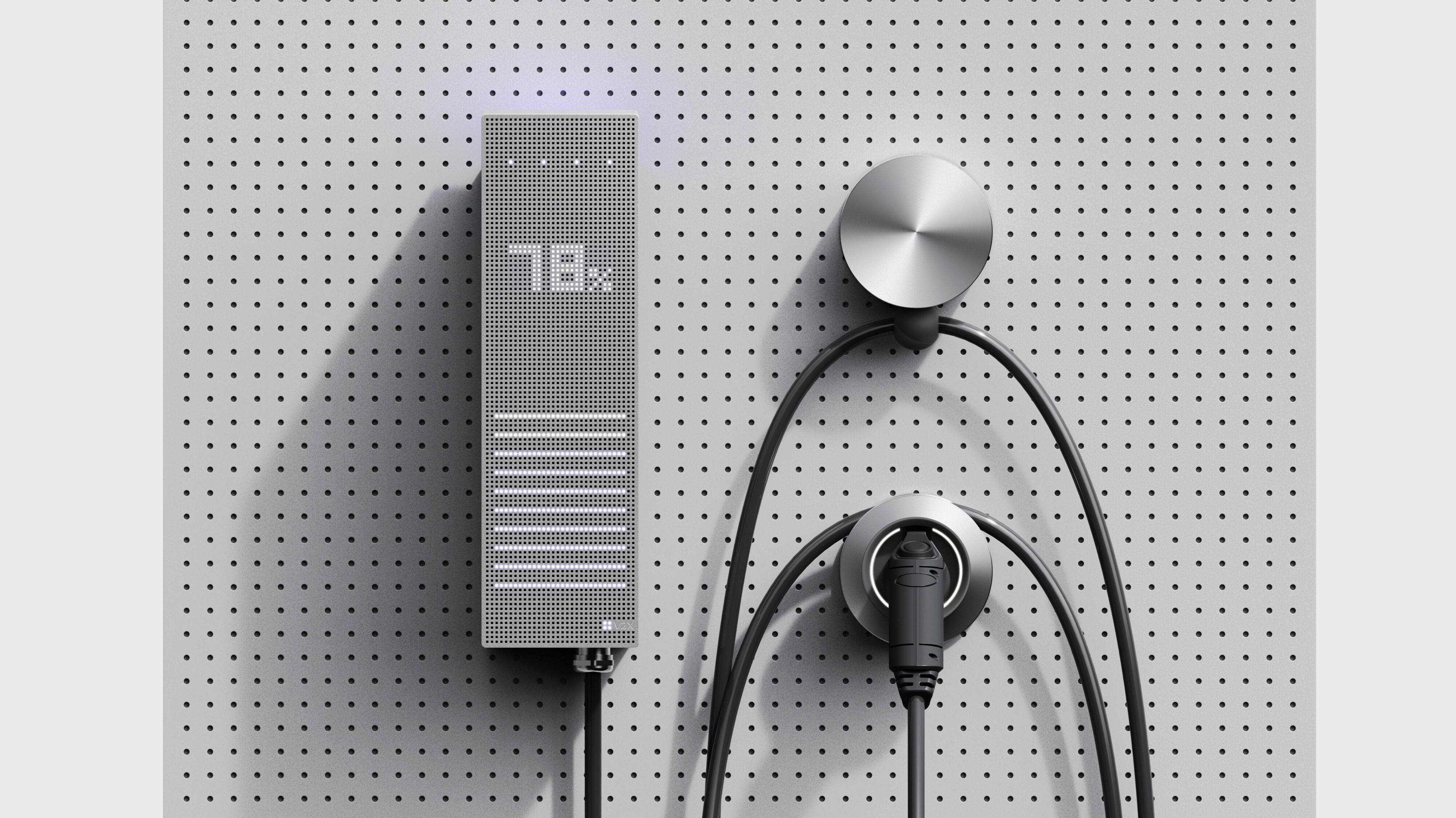 A photo of Hyundai's 'Global EV Home Charger' mounted on a wall.