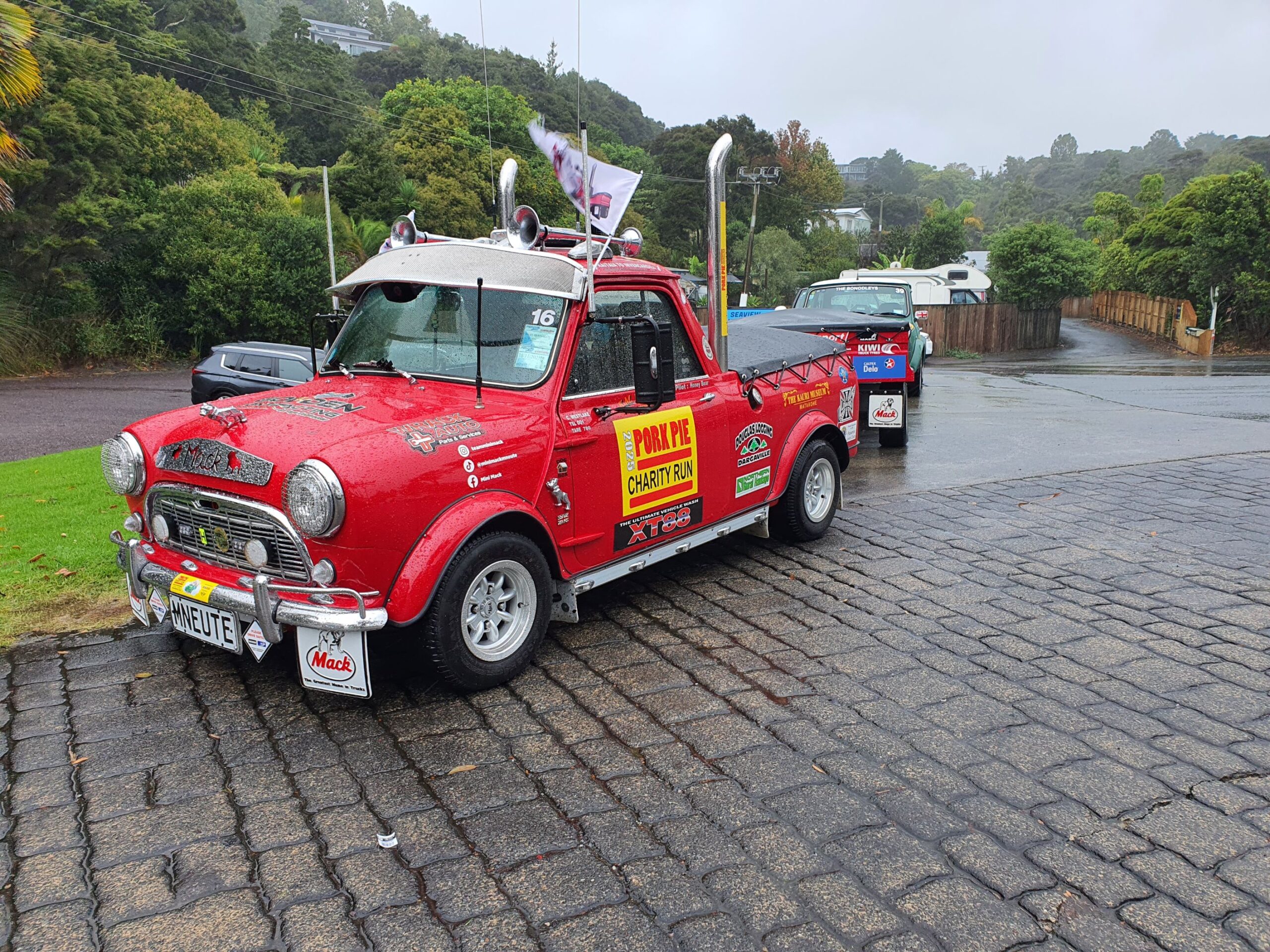 Mini Mack parked at the meeting place in Paihia before the start of the 2025 Pork Pie Charity Run.