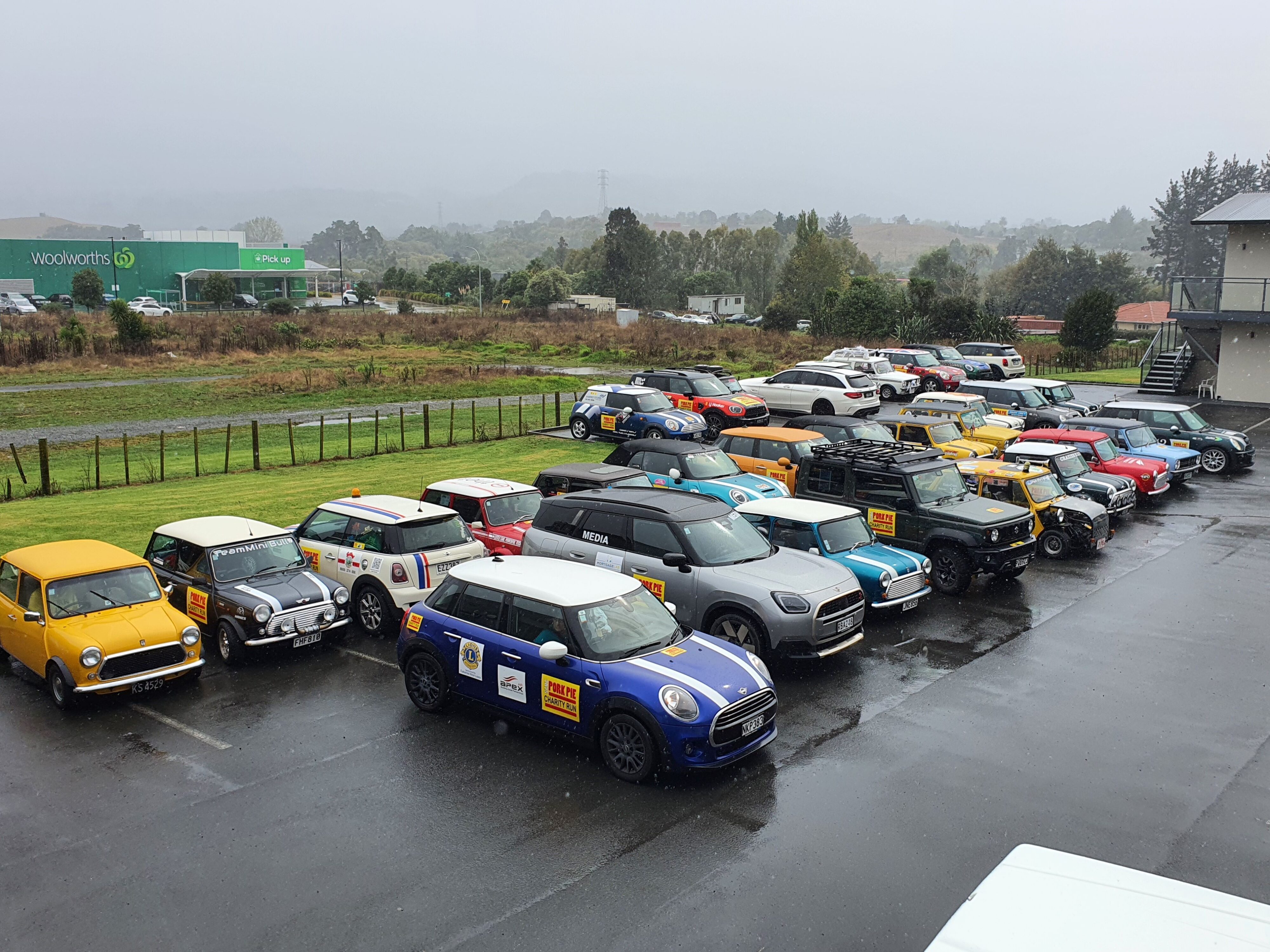 Minis gathered in Pokeno on day one of the 2025 Pork Pie Charity Run.
