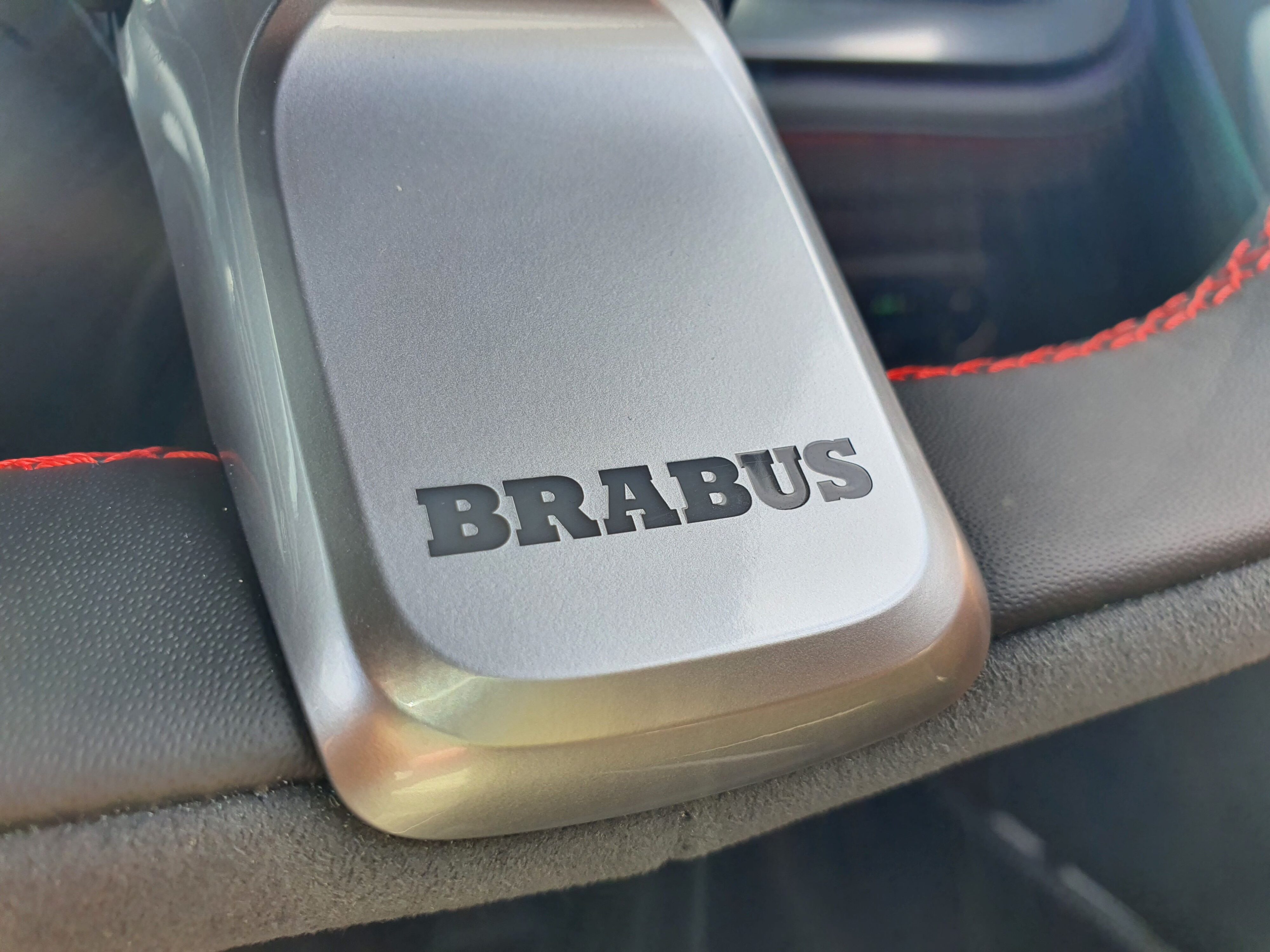 Brabus badging on the bottom of the steering wheel on a smart #1 Brabus.