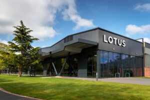 A photo of the Lotus factory in Hethel, England.