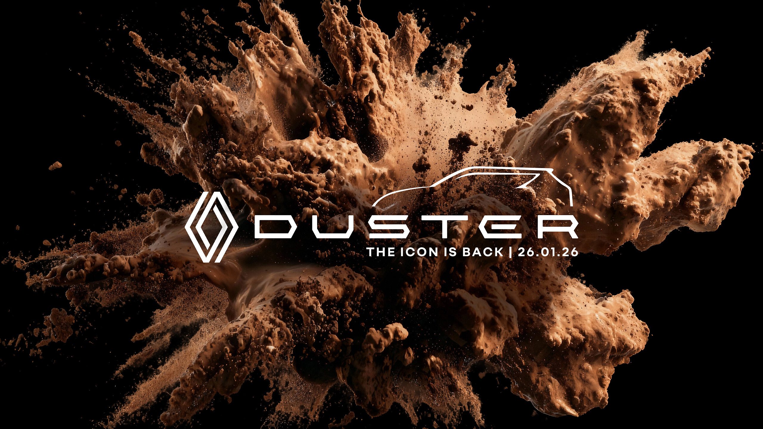 A teaser image from Renault, announcing the return of the Duster to the Indian market.
