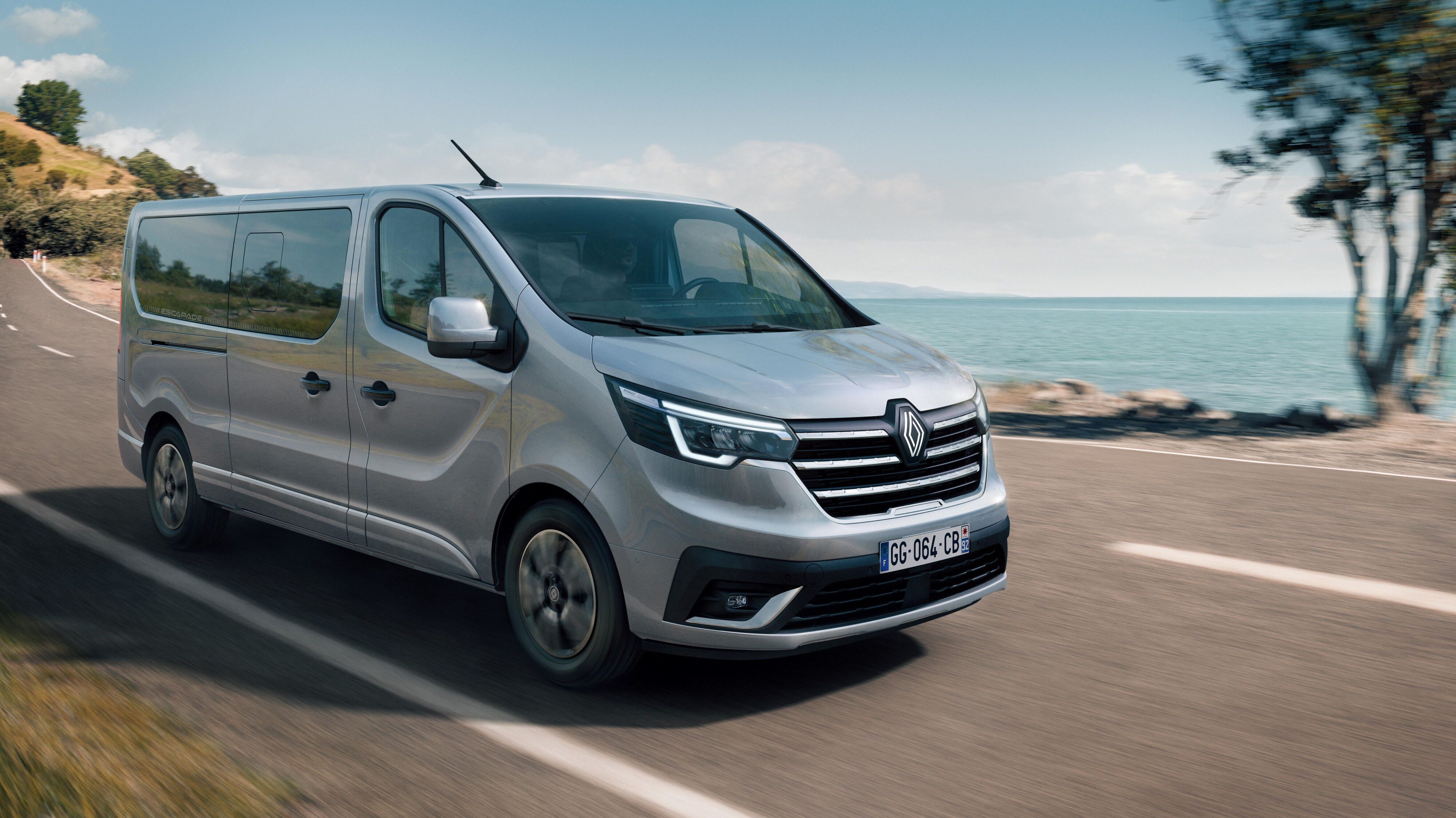 Front three quarters view of a Renault Trafic Escapade.