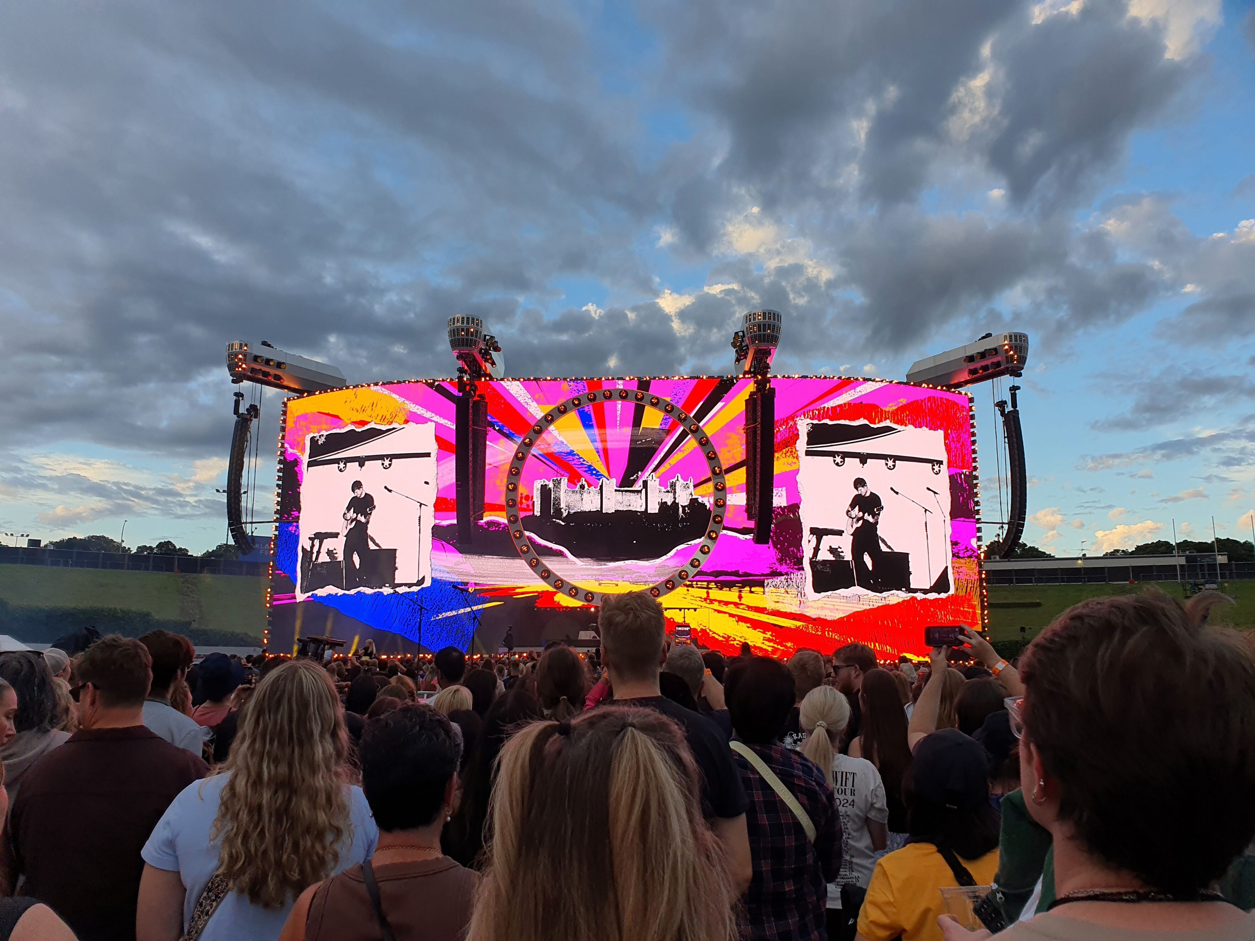 Photo of Ed Sheeran performing 'Castle On The Hill' on stage during the 2026 Loop Tour at Go Media Stadium in Auckland, New Zealand.