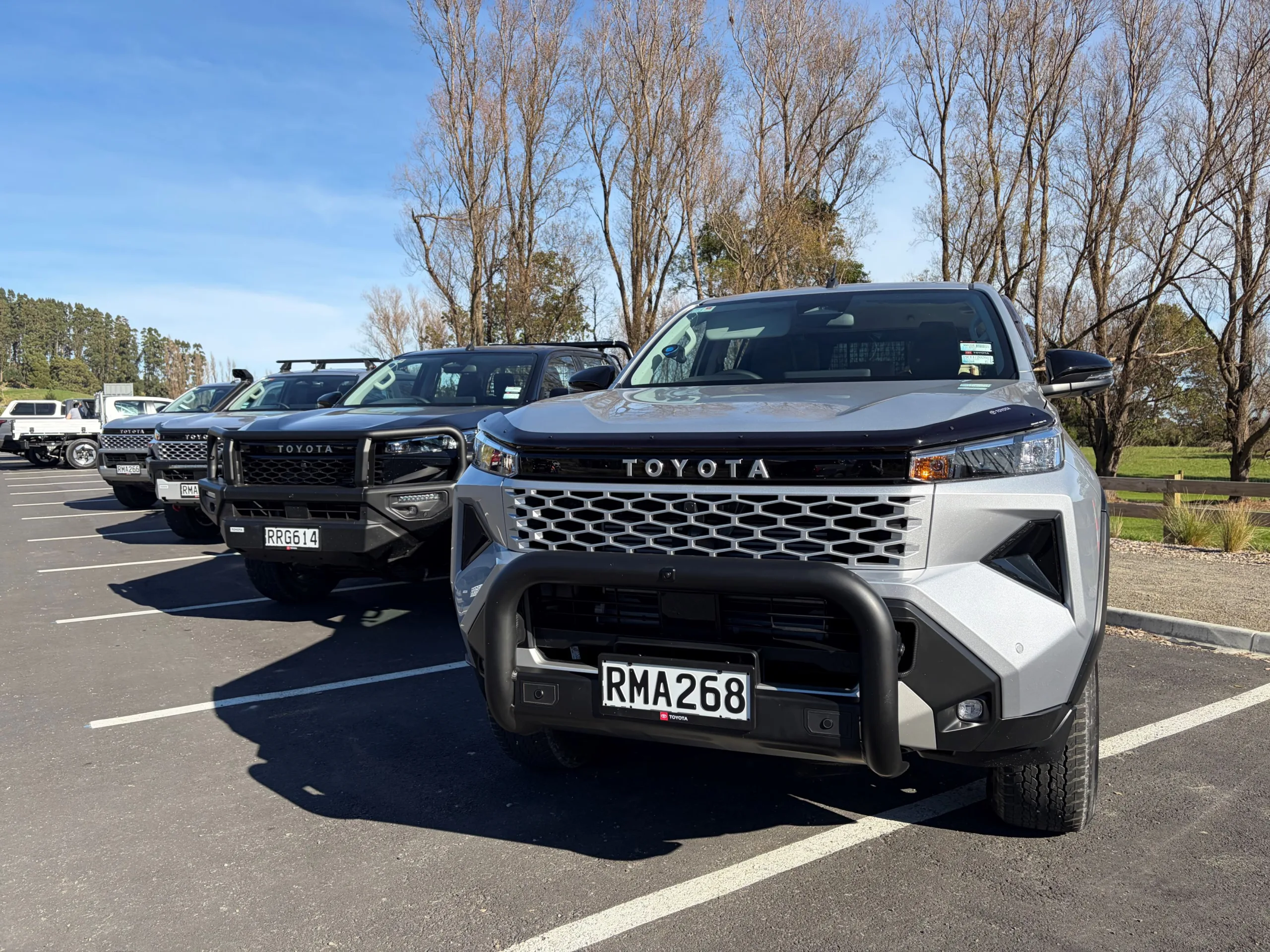 Close up of the nose of a 2026 Toyota Hilux, taken on the 2026 New Zealand launch of the ninth-generation Toyota Hilux in the Manawatu, New Zealand.