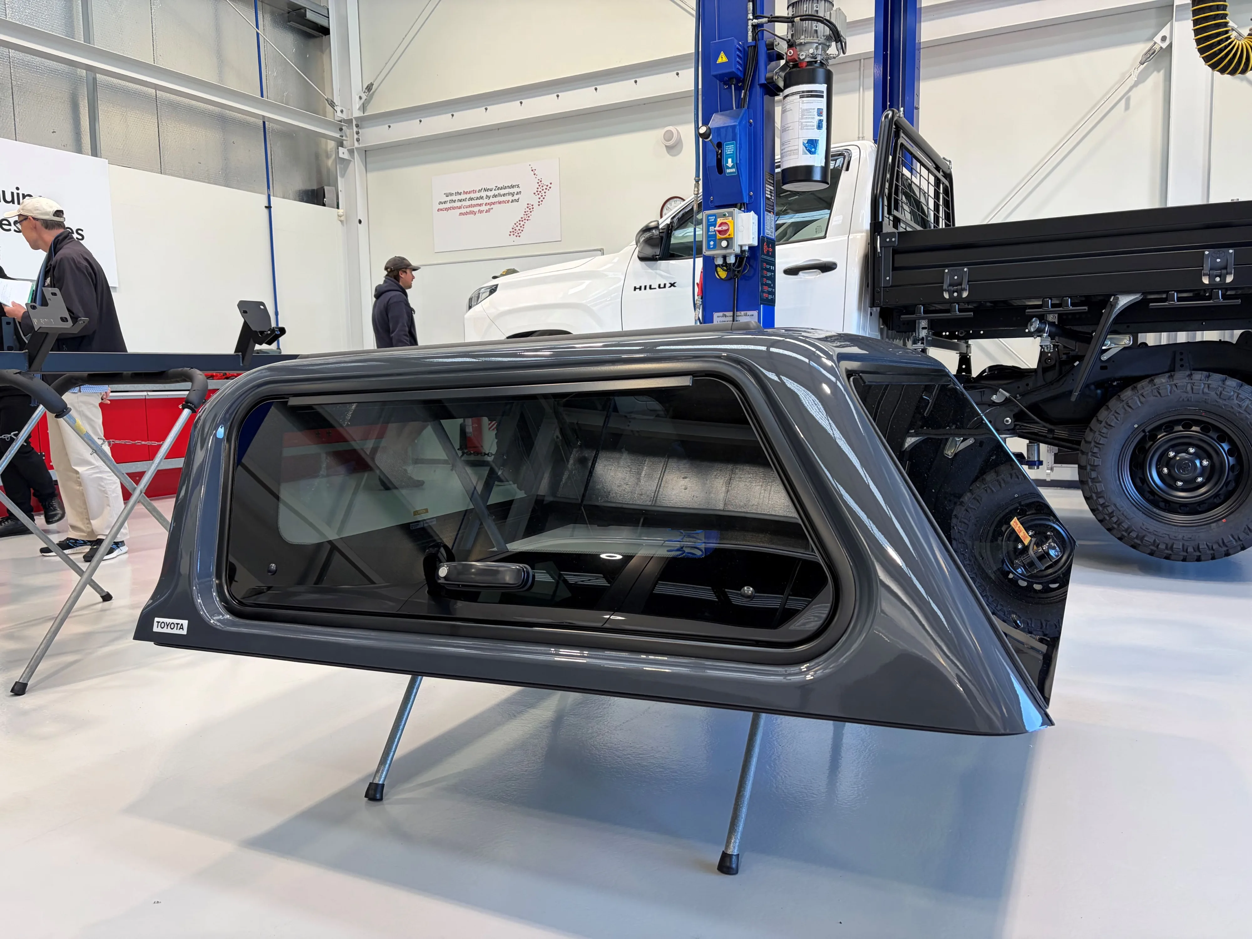 Photo of a Hilux canopy, taken on the 2026 New Zealand launch of the ninth-generation Toyota Hilux.