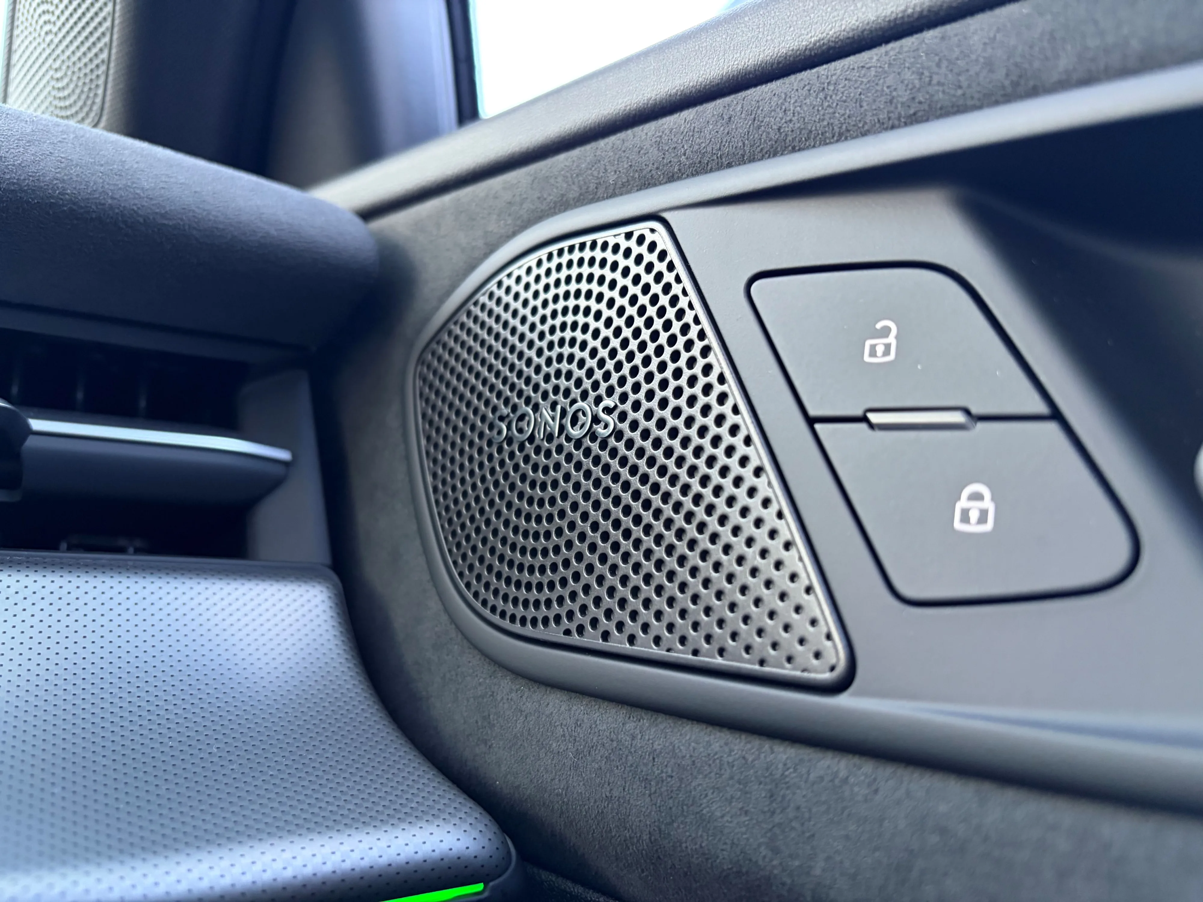 Close-up of the Sonos branded tweeters on the door of a 2026 Audi Q3 195kW S-Line quattro.