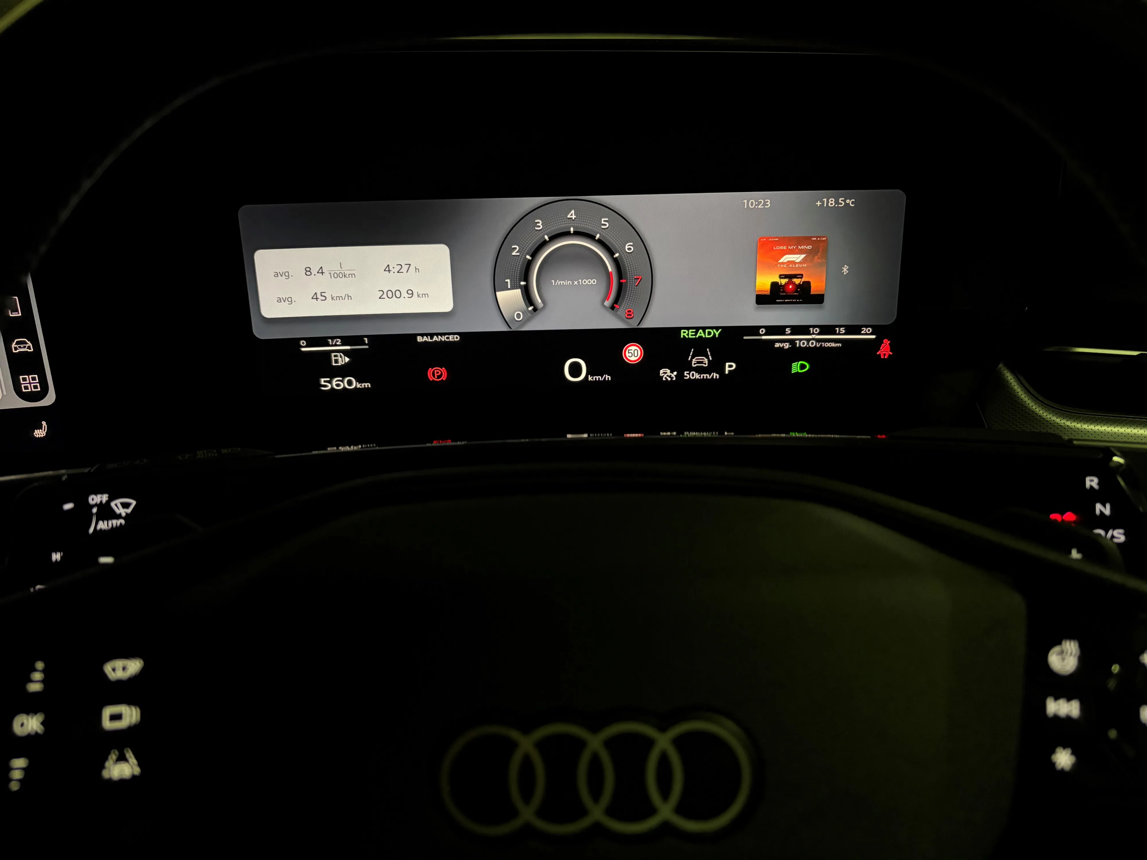 Night view of the Audi Virtual Cockpit setup on the 2026 Q3 TFSI 195kW S-line quattro.