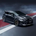 Photo of the front three quarters view of a 2026 Toyota Corolla GRMN.