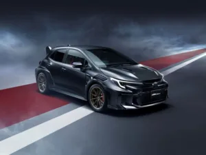 Photo of the front three quarters view of a 2026 Toyota Corolla GRMN.