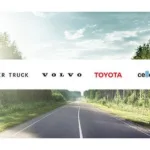 A photo of the Daimler Truck, Volvo, Toyota and cellcentric logos.