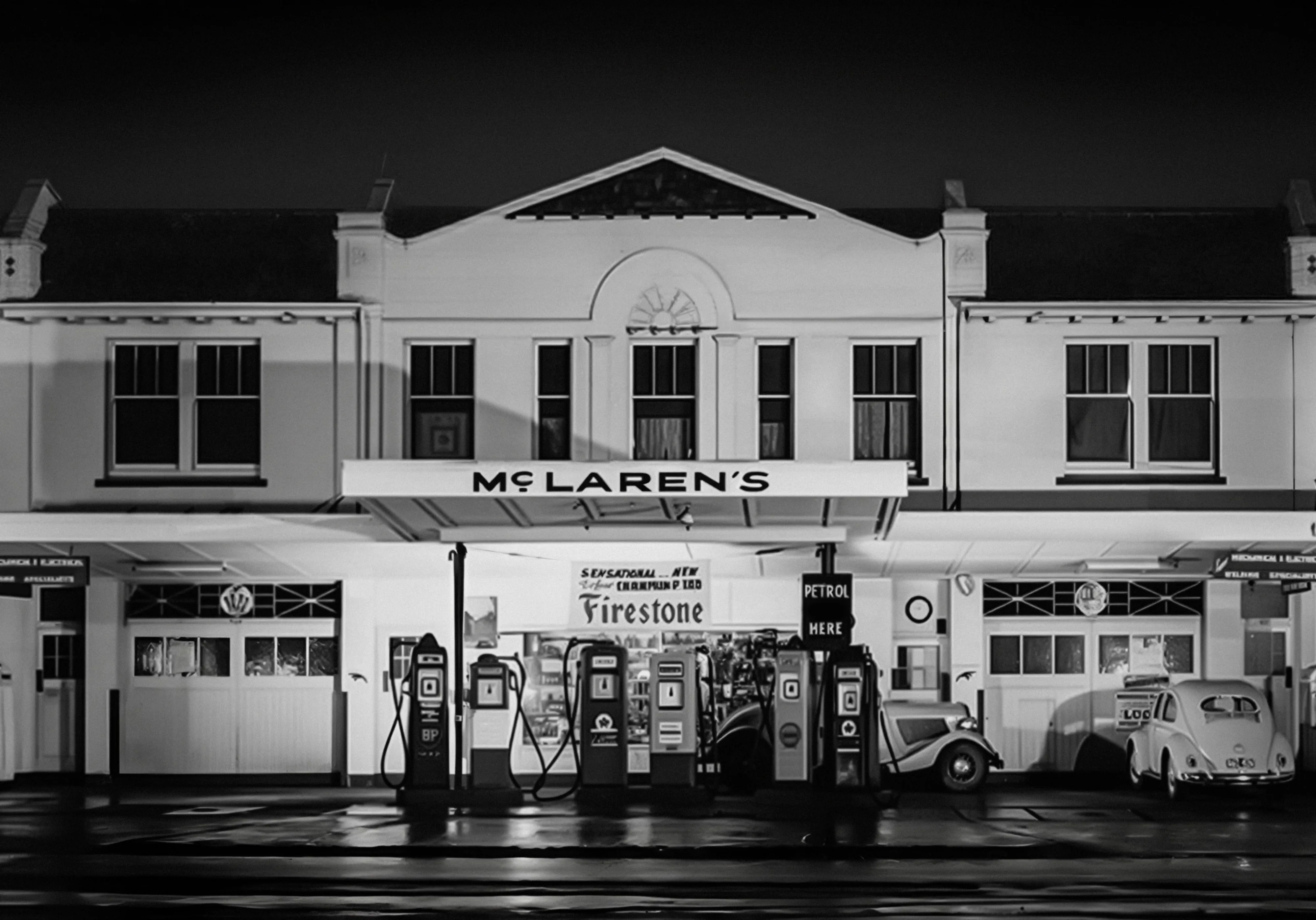Photo of the McLaren family's service station sporting the supercar manufacturer's now new logo.