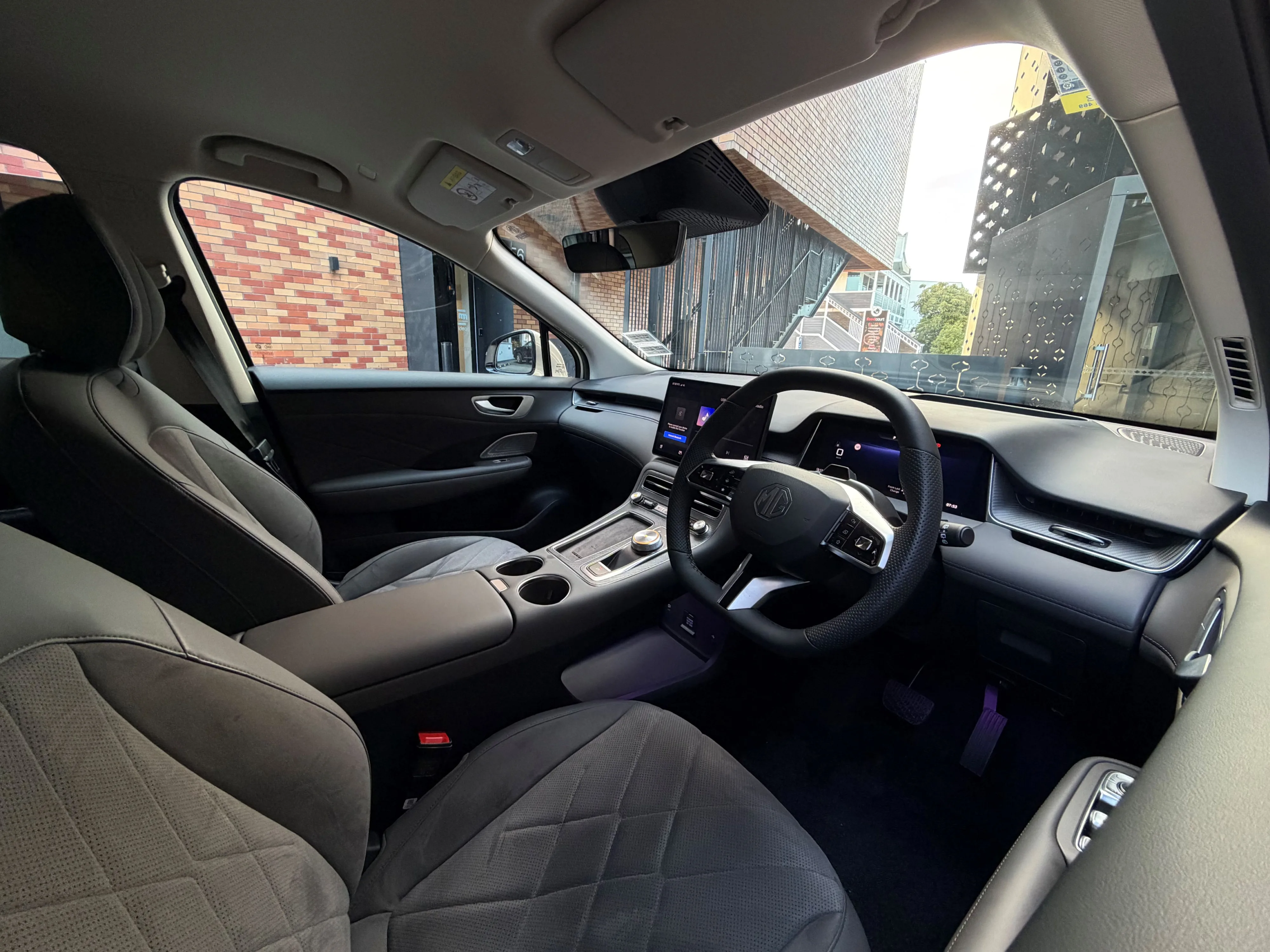 Interior view of a 2026 MG S6 EV's dashboard.