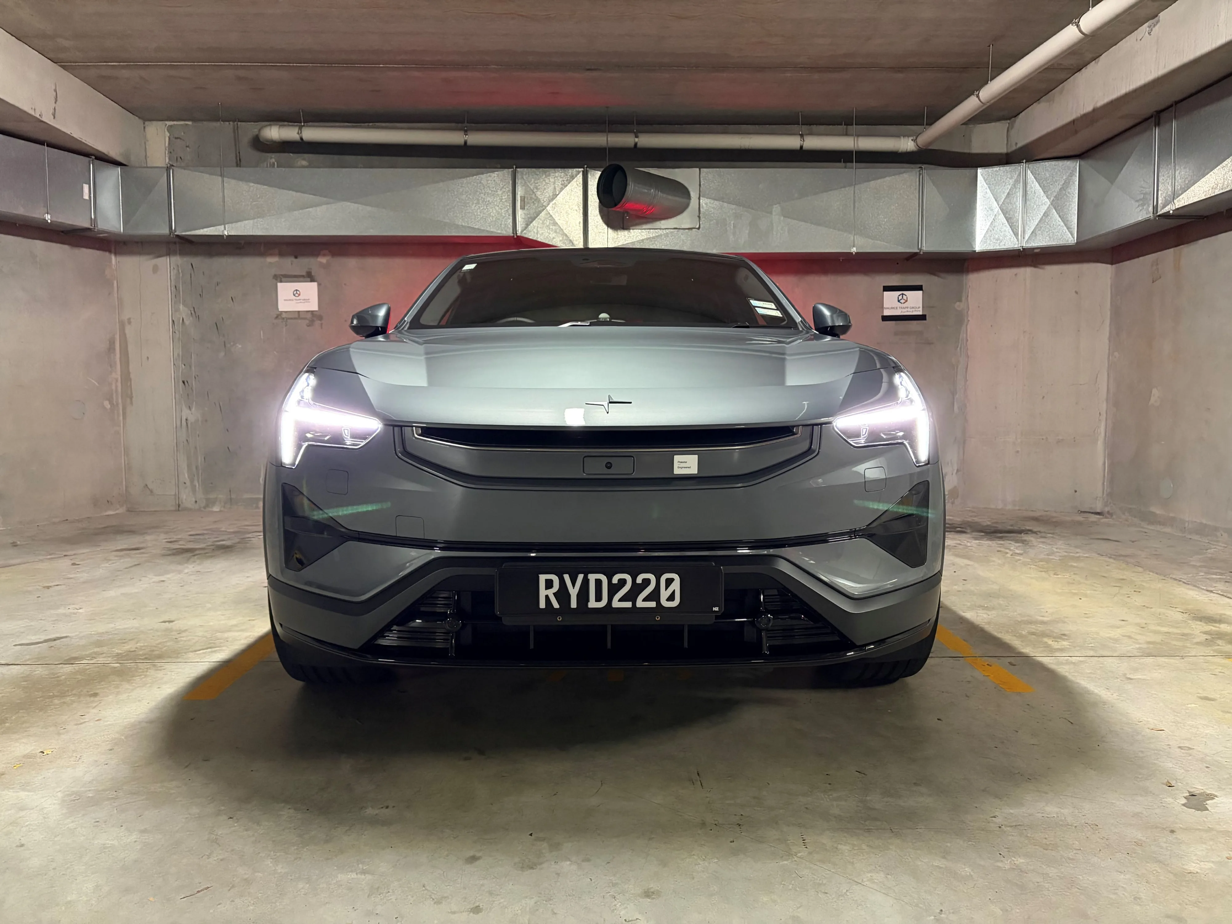 Front on view of a 2026 Polestar 3 Performance in Storm.