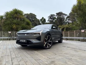 Front three quarters view of a 2026 Polestar 3 Performance in Storm.