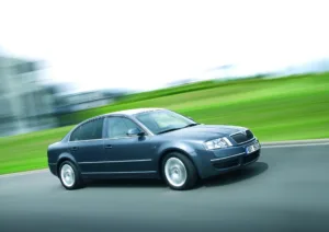 Rolling front three quarters photo of a first generation Skoda Superb liftback.