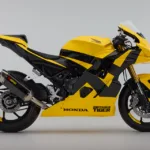 Side on photo of the Onitsuka Tiger Honda Mid Sports Concept Motorbike in yellow.